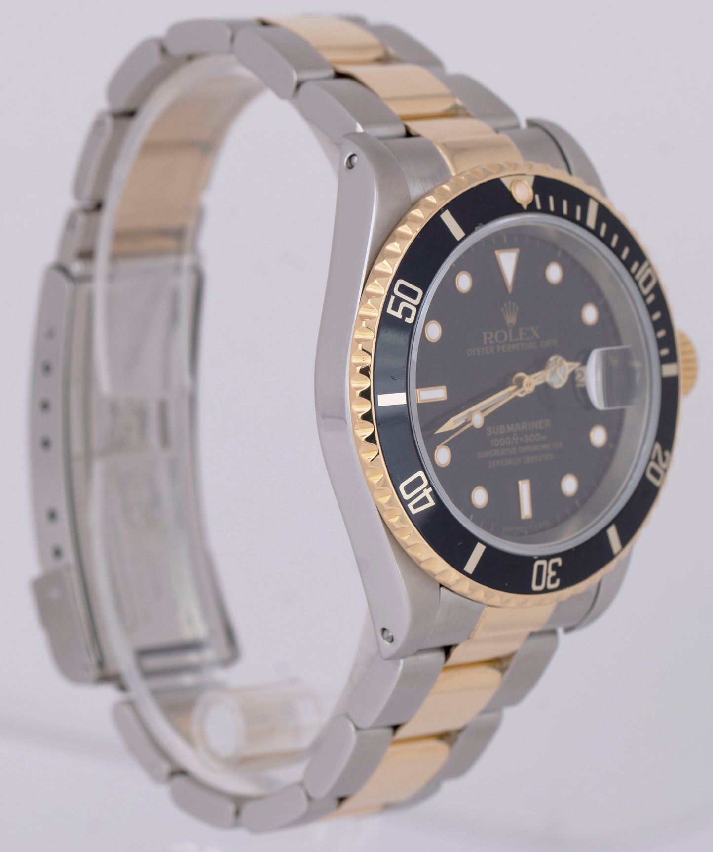 1999 Rolex Submariner Date PAPERS Two-Tone 18K Gold Black 40mm 16613 Watch B+P