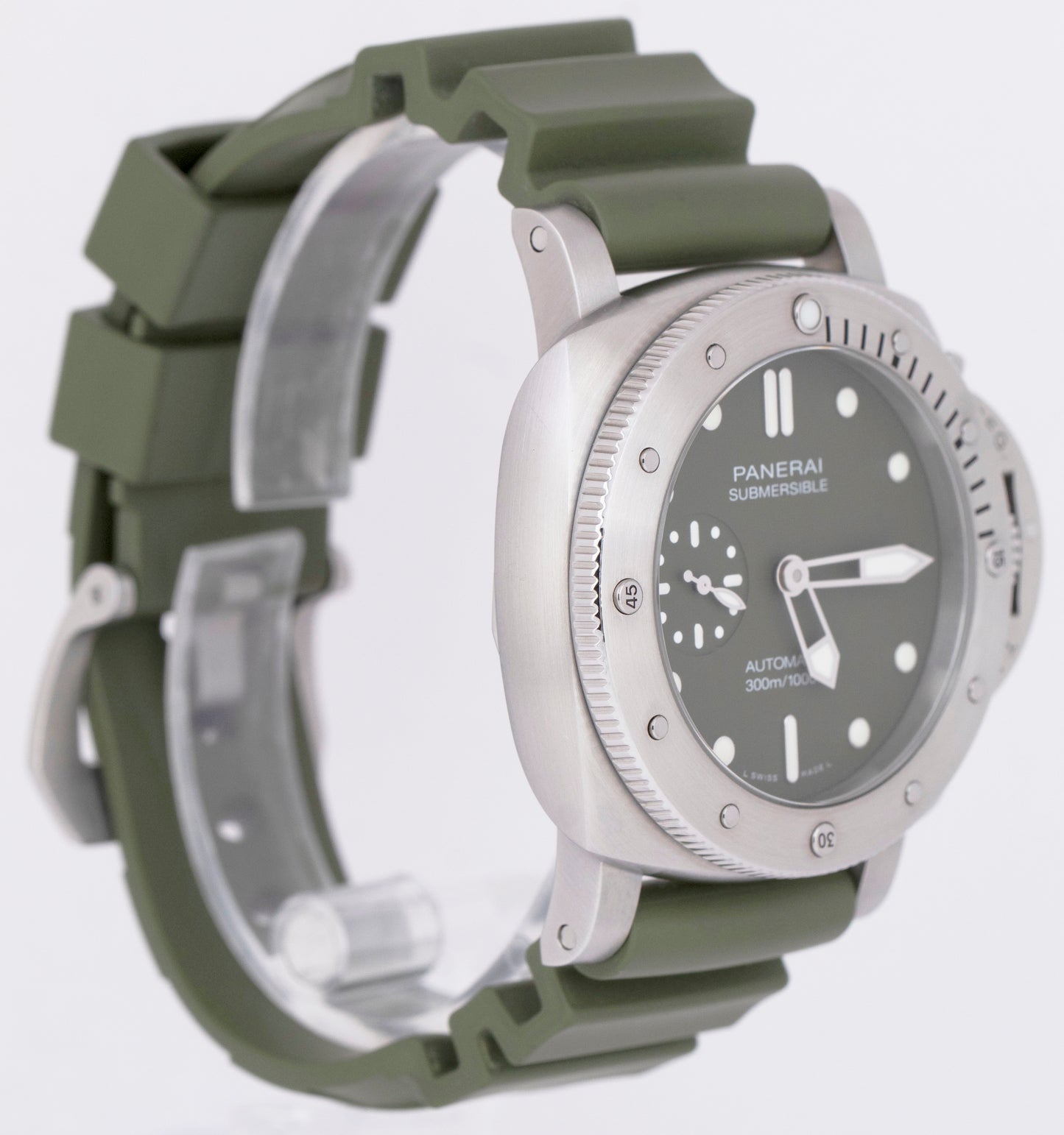 Panerai PAM01055 Submersible VERDE MILITARE PAPERS Green Steel 42mm Watch B+P