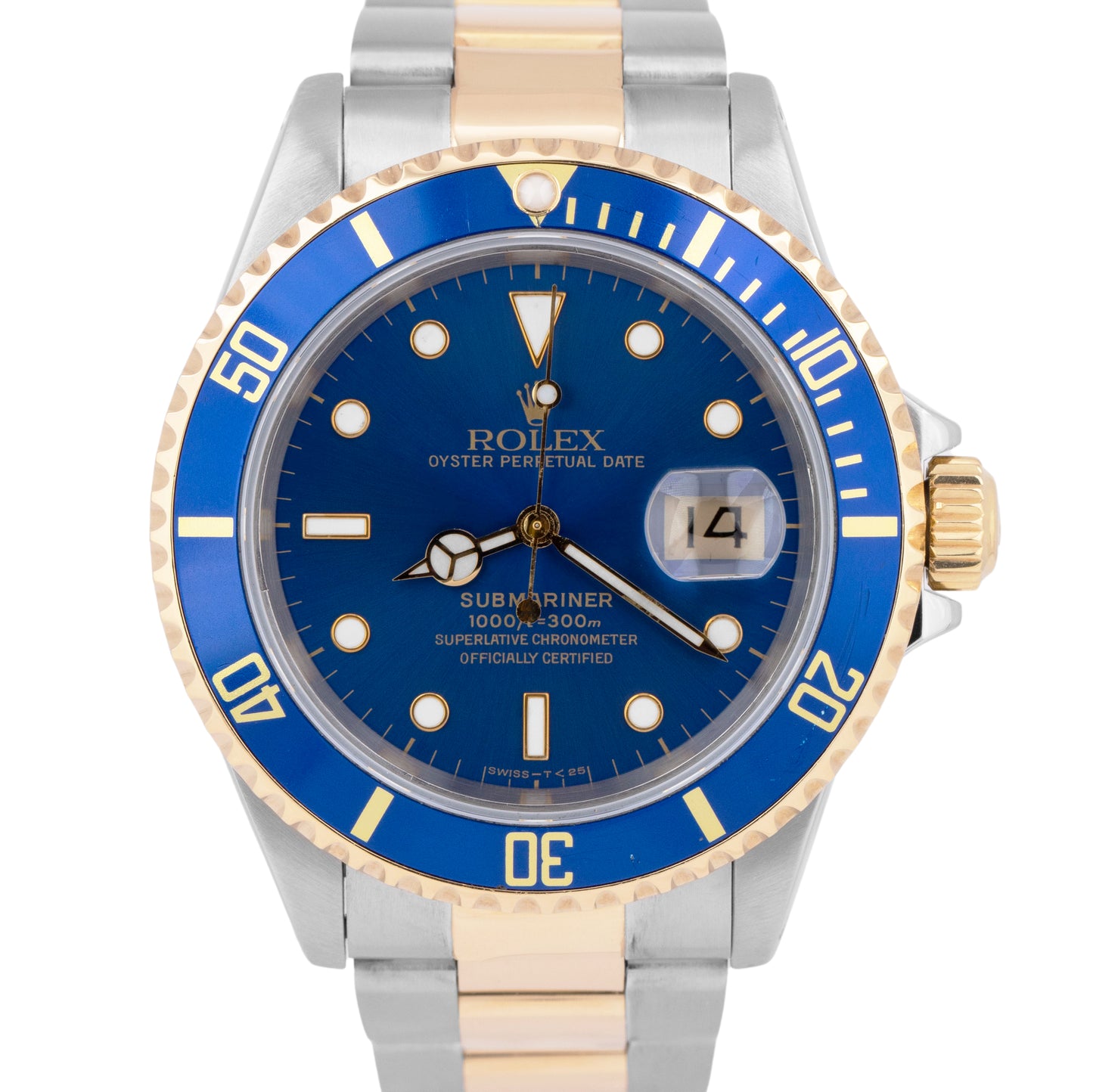 Rolex Submariner Date Two-Tone 18K Gold Stainless Steel Blue 40mm Watch 16613