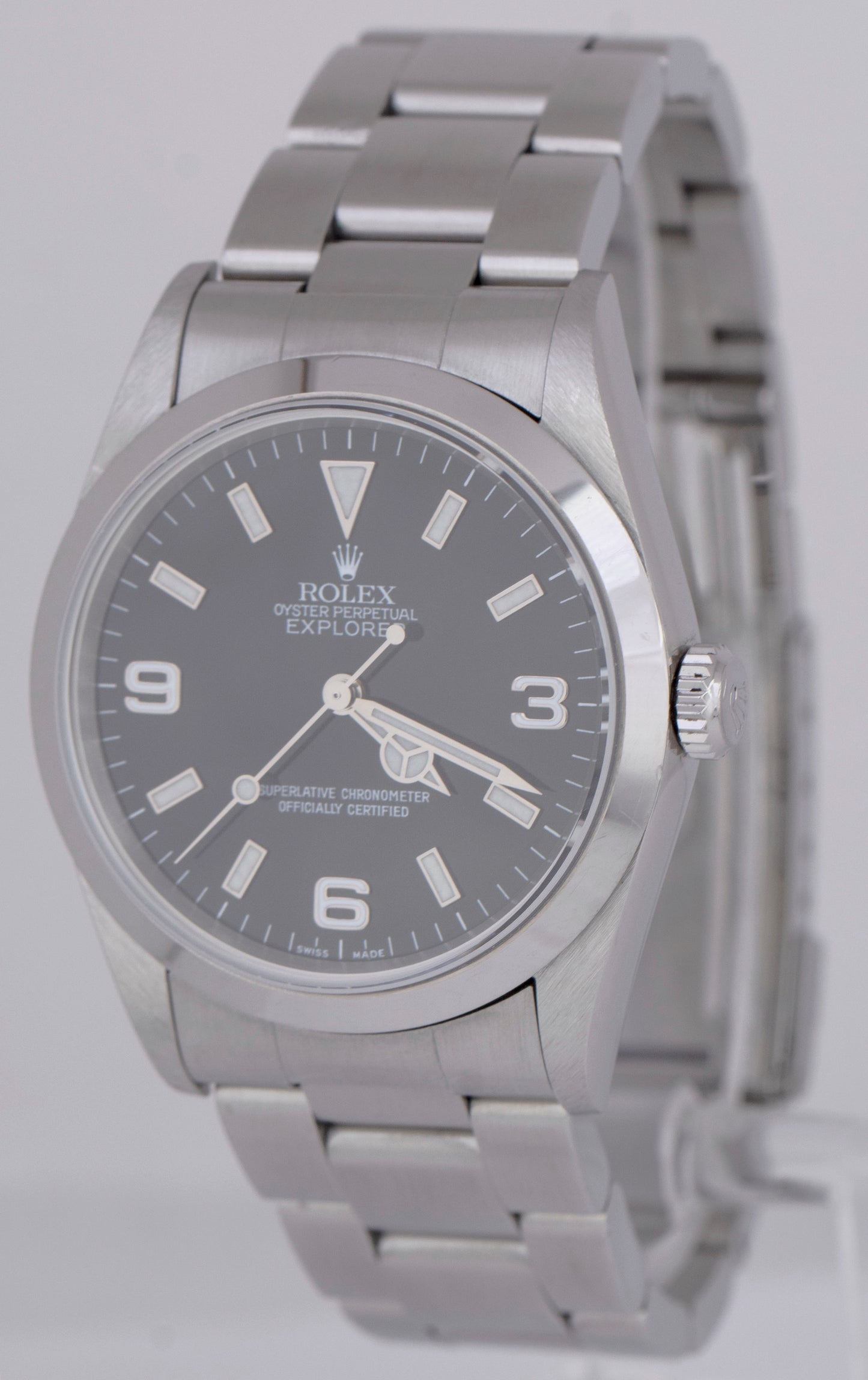 UNPOLISHED Rolex Explorer I PAPERS Black 36mm 3-6-9 Steel Oyster Watch 14270 B+P
