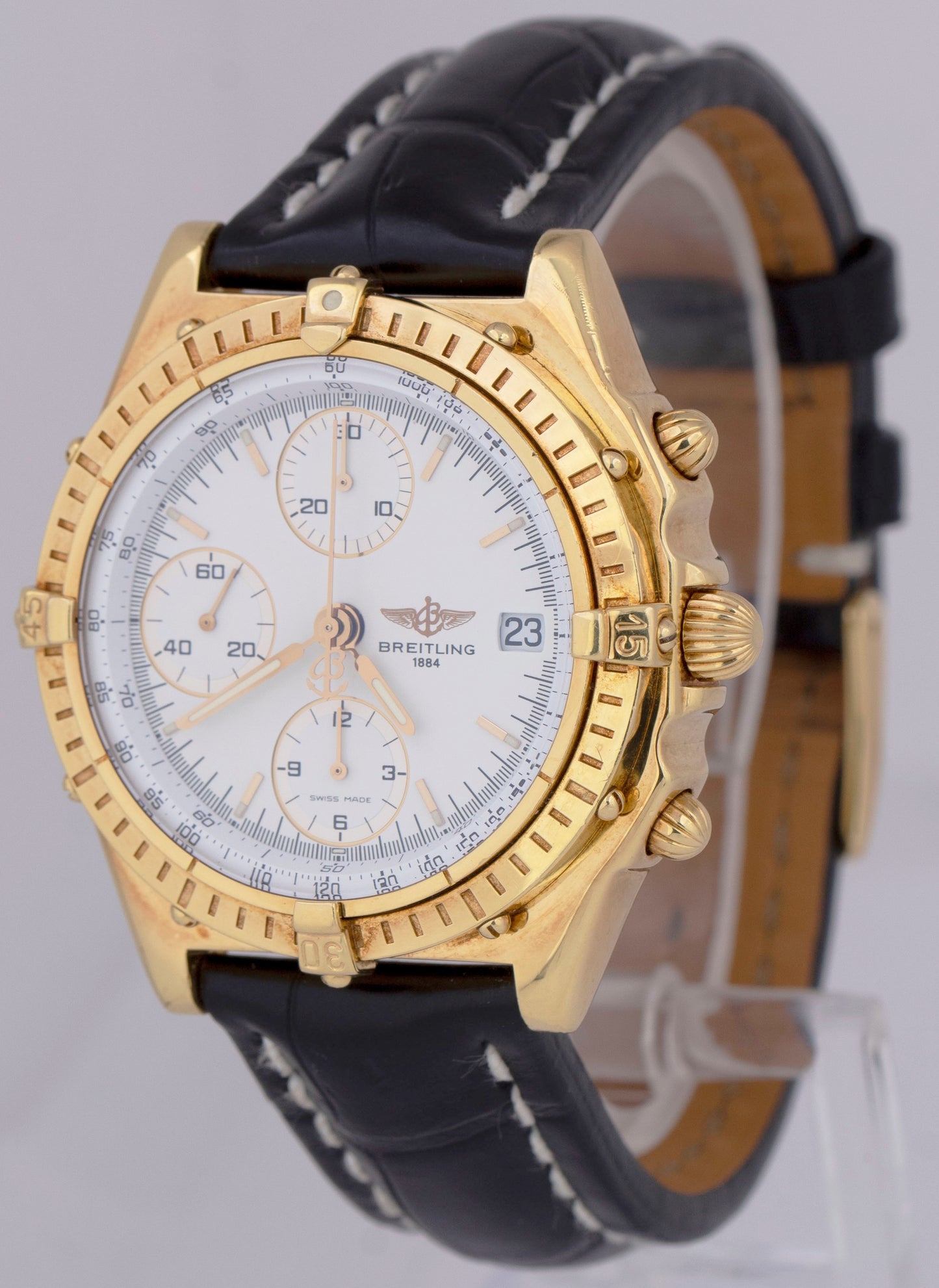 UNPOLISHED Breitling Chronomat White 40mm K13048 18K Yellow Gold Chronograph BOX