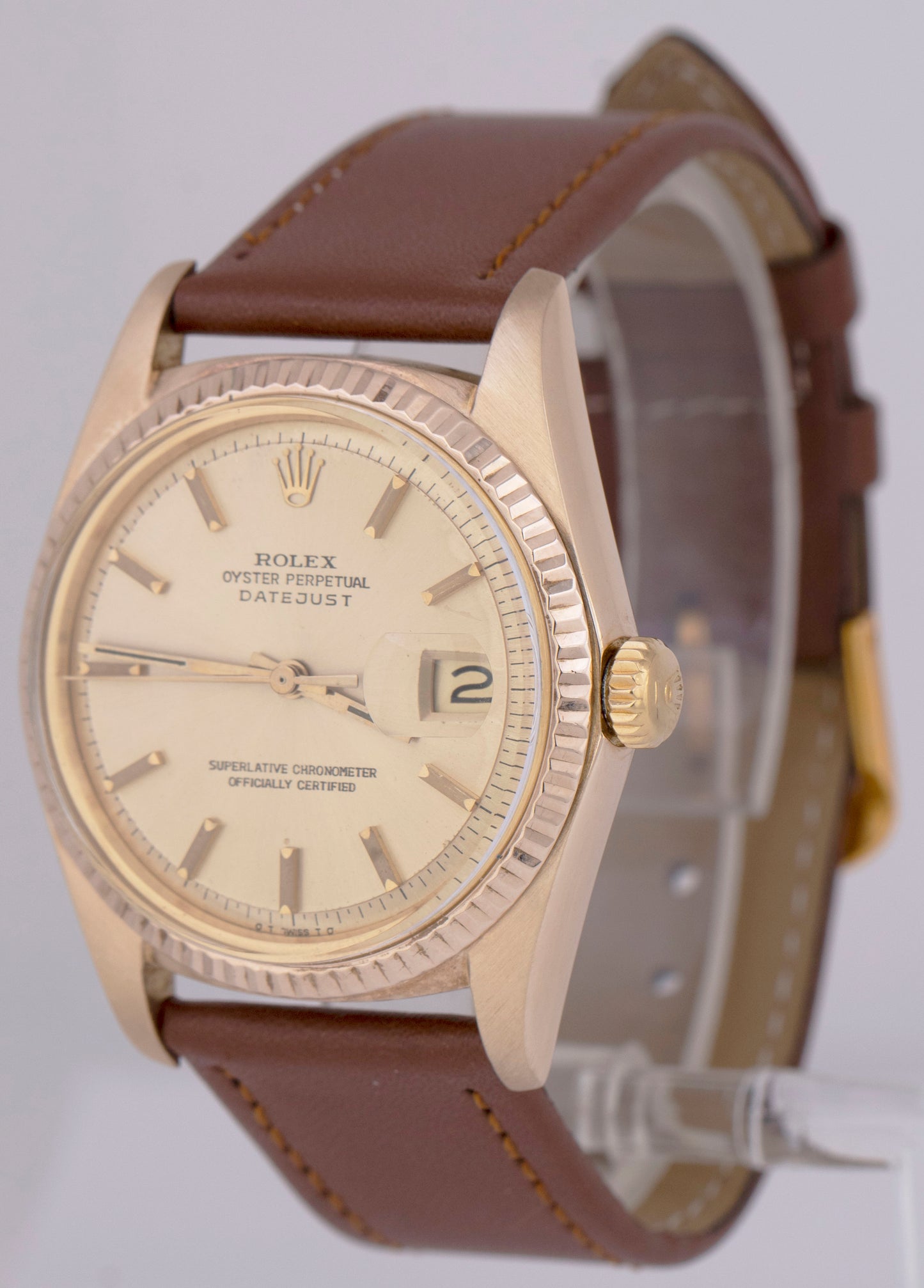 VINTAGE 1978 Rolex DateJust 36mm 18K Yellow Gold Champagne SIGMA Dial Watch 1601