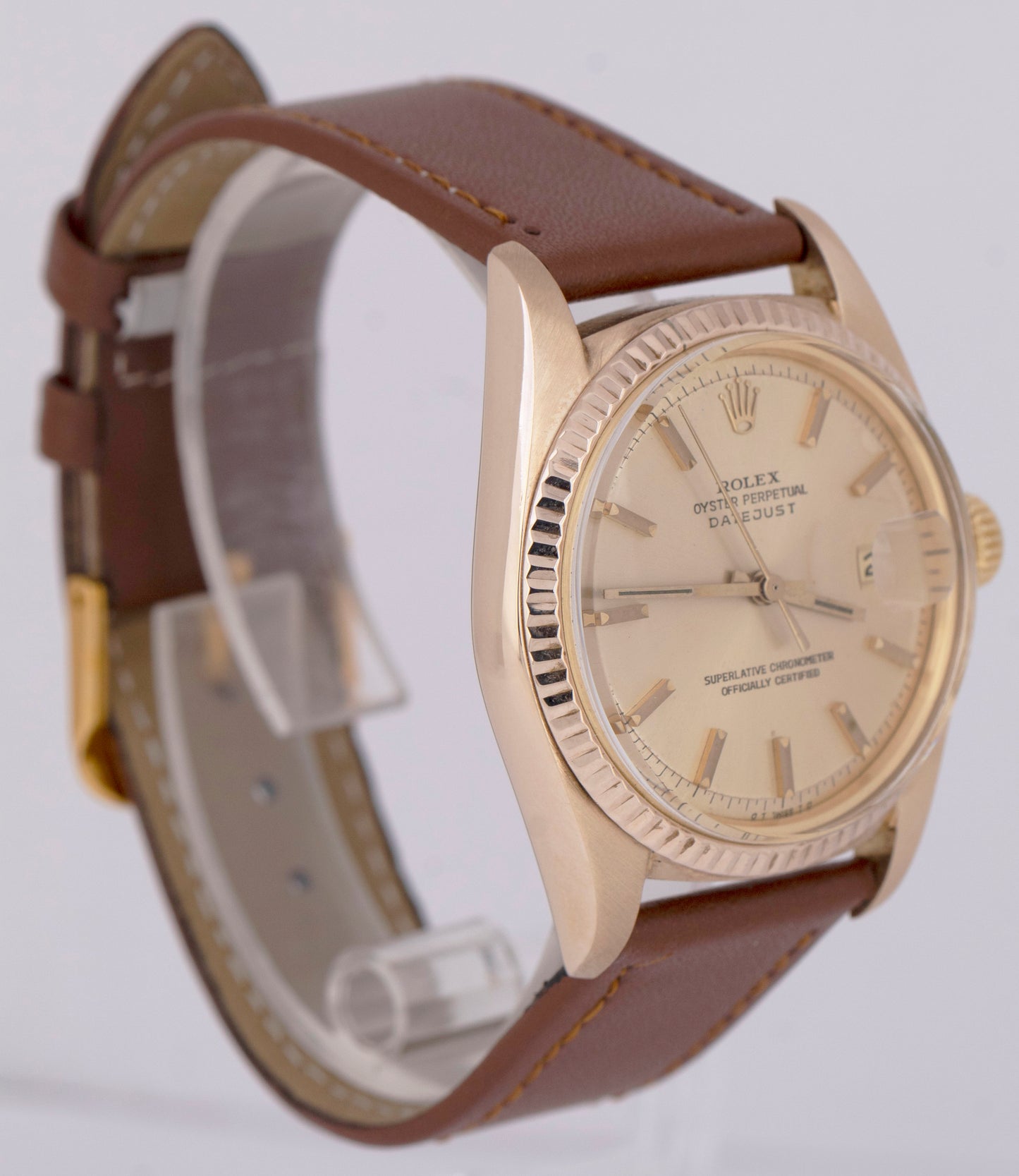 VINTAGE 1978 Rolex DateJust 36mm 18K Yellow Gold Champagne SIGMA Dial Watch 1601