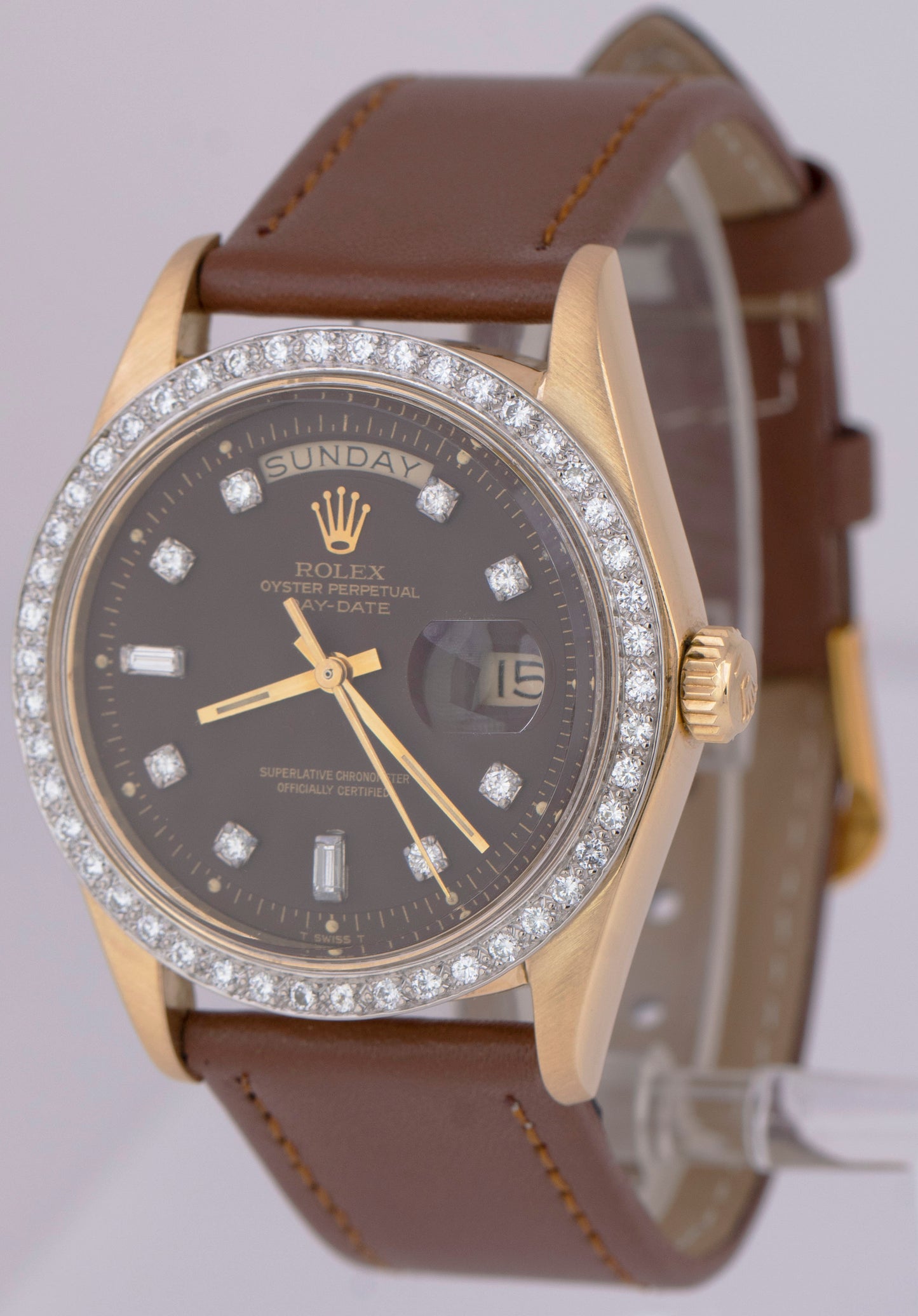 MINT VINTAGE Rolex Day-Date President DIAMOND Brown 36mm 18K Gold Watch 1803