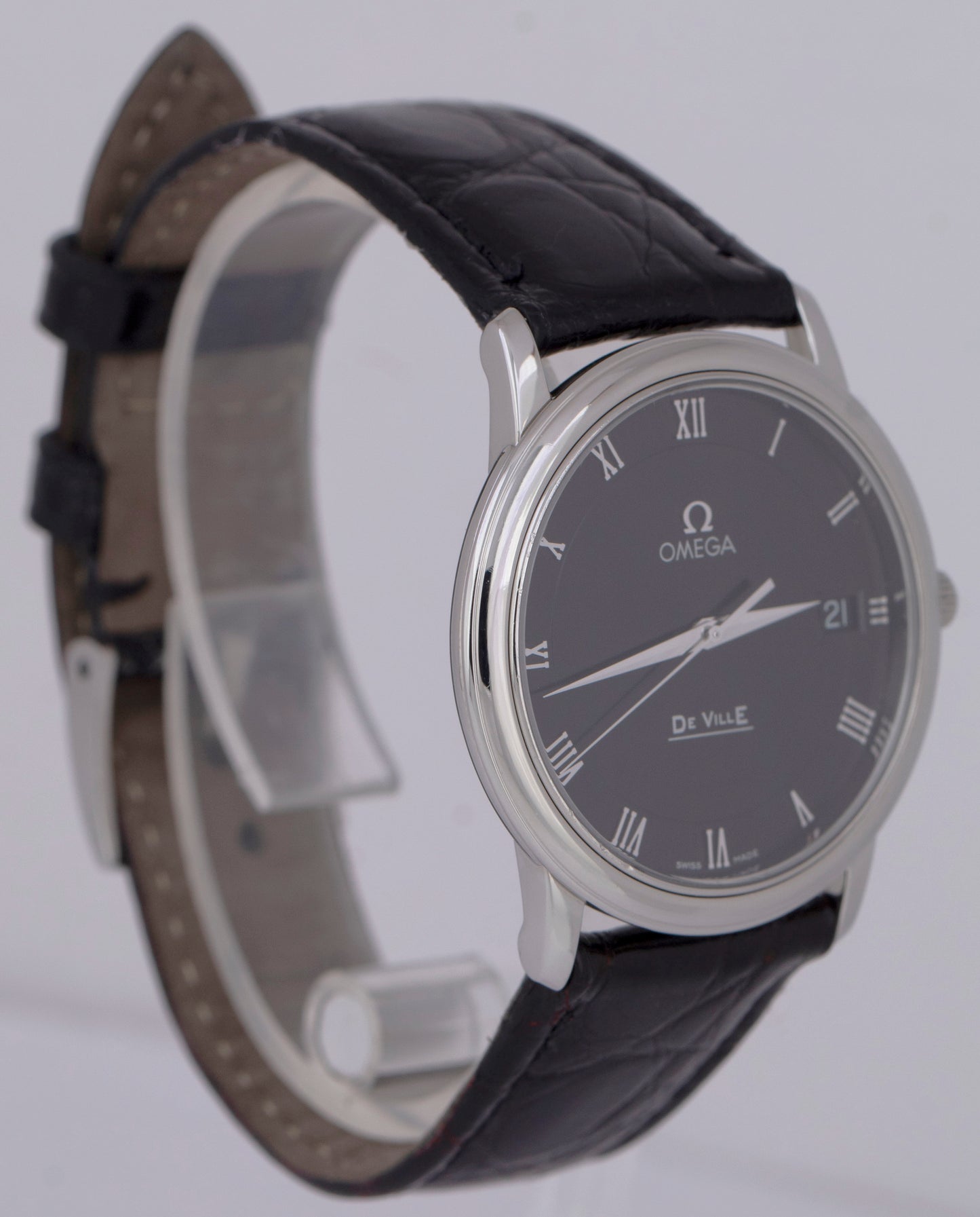 Omega De Ville Prestige PAPERS 34.4mm 4810.52.01 Leather Quartz Steel Watch B+P