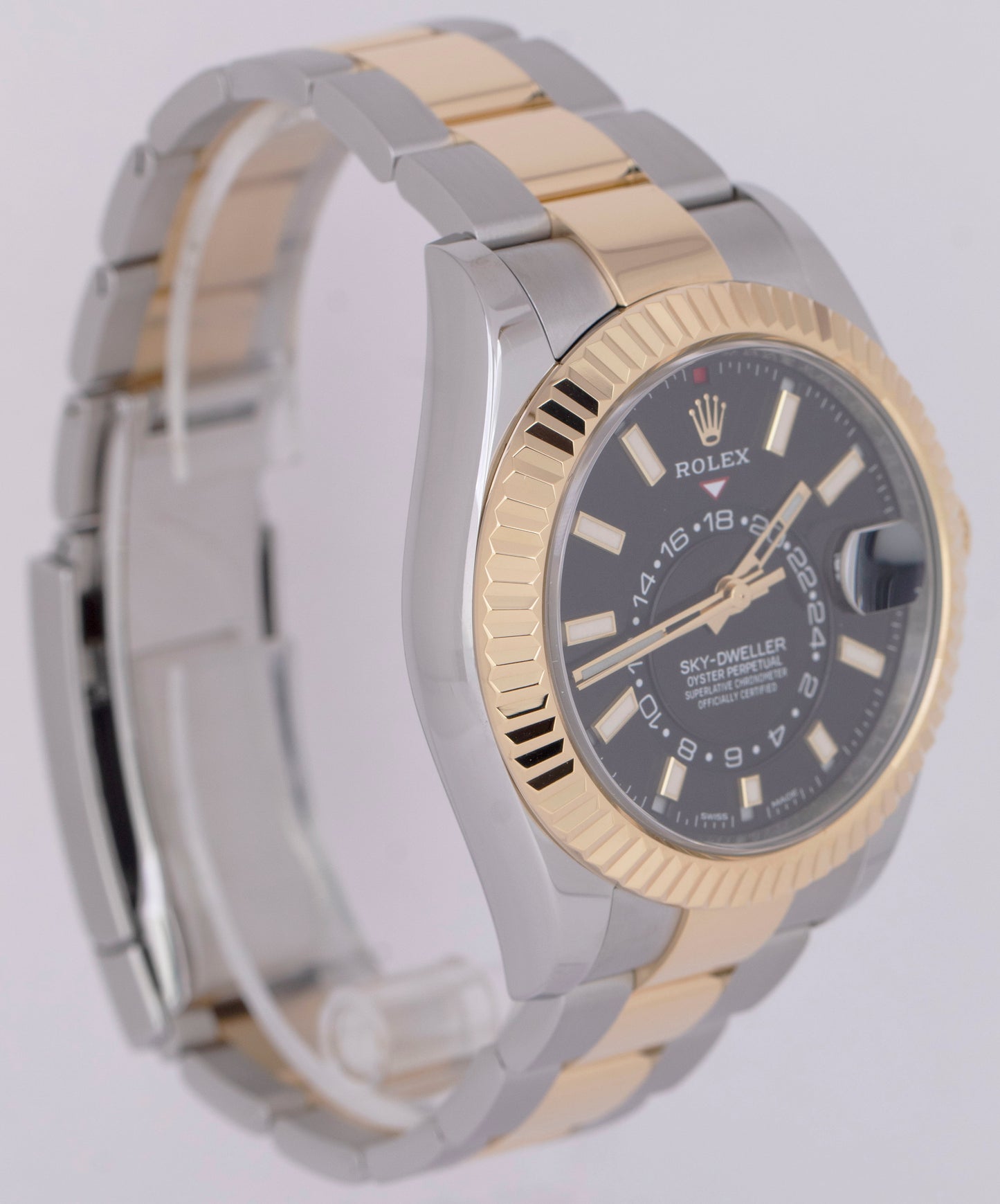 MINT Rolex Sky-Dweller PAPERS Black Two-Tone Gold Steel 42mm Oyster 326933 B+P