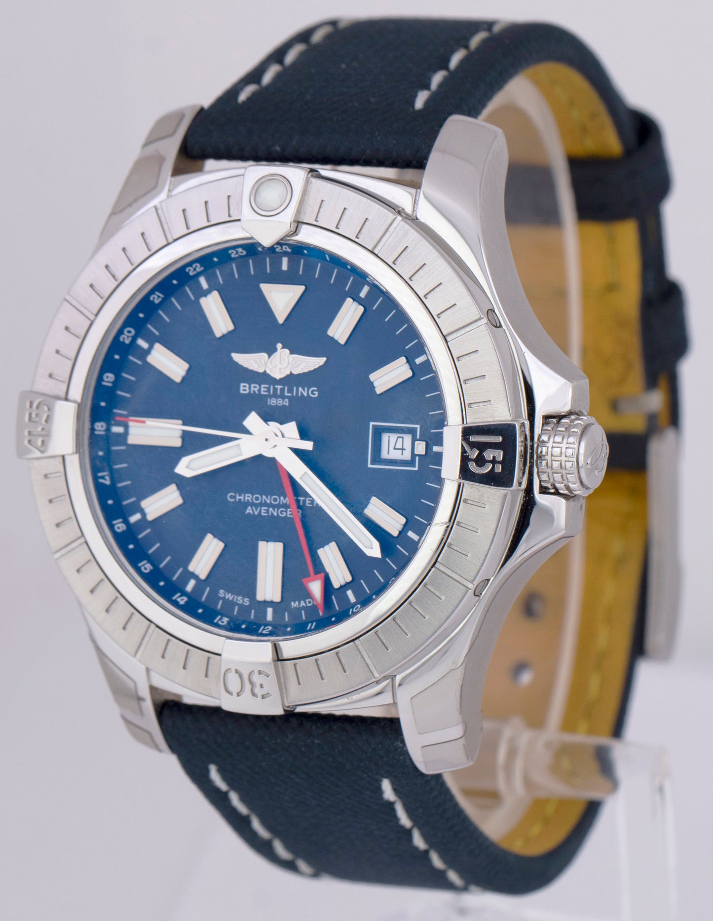 MINT Breitling Avenger 45 Blue GMT Steel 45mm Date Automatic Watch A32395 BOX