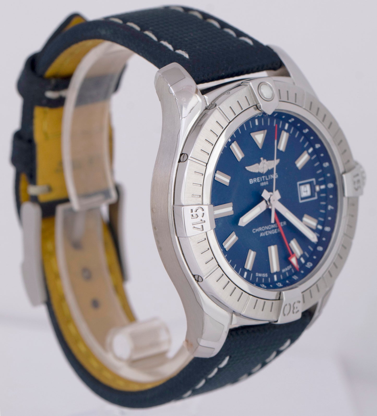MINT Breitling Avenger 45 Blue GMT Steel 45mm Date Automatic Watch A32395 BOX