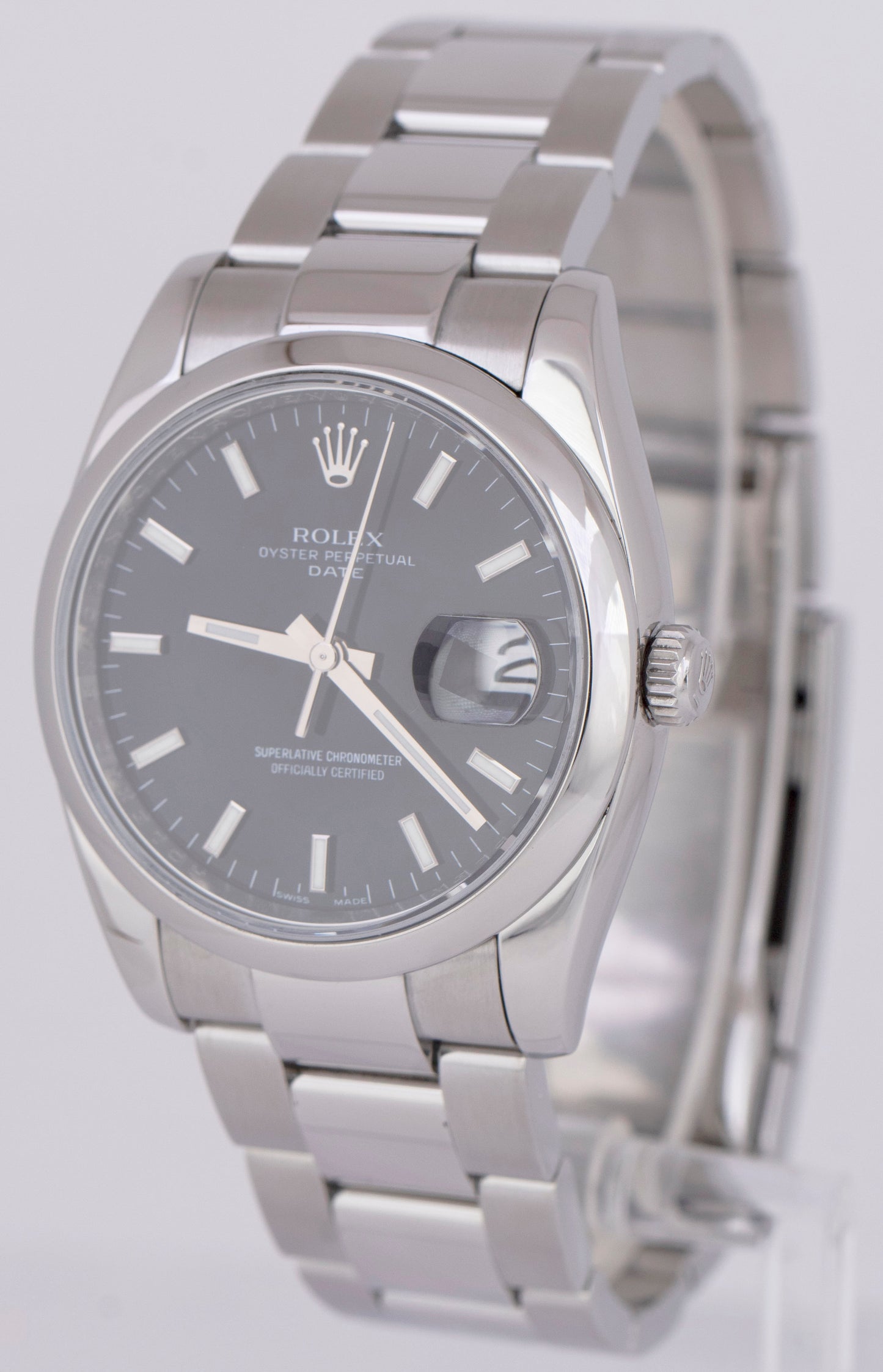 MINT Rolex Oyster Perpetual Date 34mm Black Dial Stainless Steel 115200 Watch