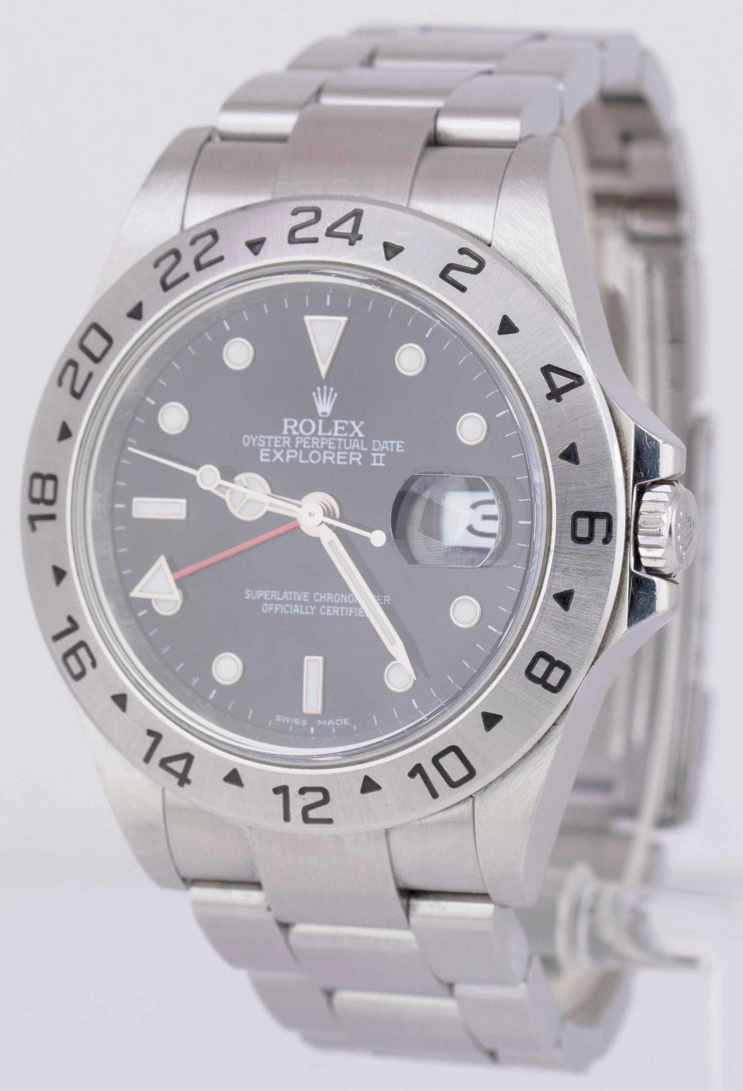 Rolex Explorer II 3186 NO-HOLES Black REHAUT 40mm Stainless Steel 16570 T Watch