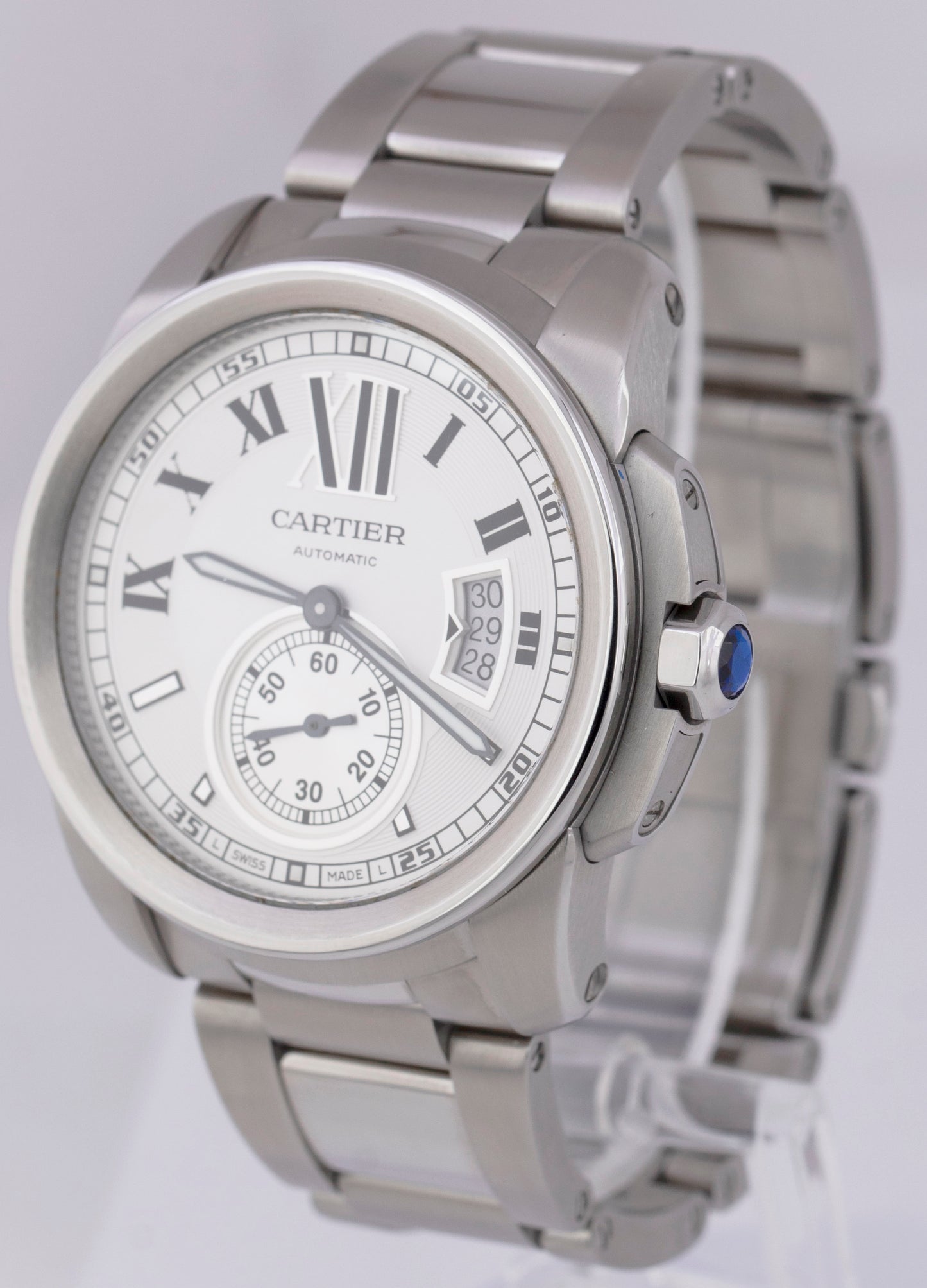 MINT Men's Cartier Calibre White Roman 42mm Stainless Date Watch 3389 / W7100015
