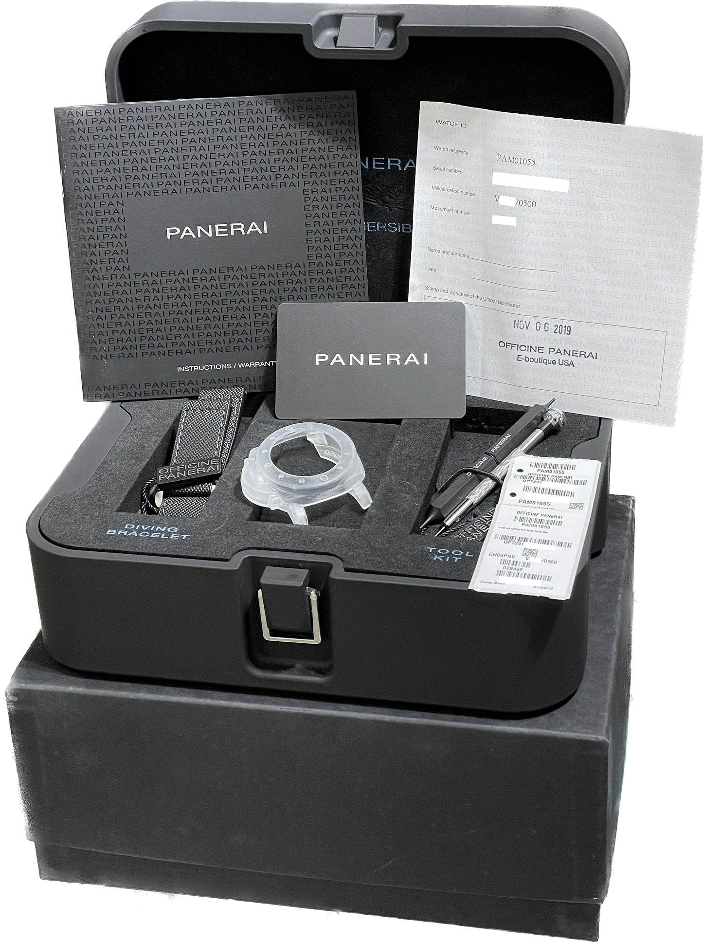 Panerai PAM01055 Submersible VERDE MILITARE PAPERS Green Steel 42mm Watch B+P