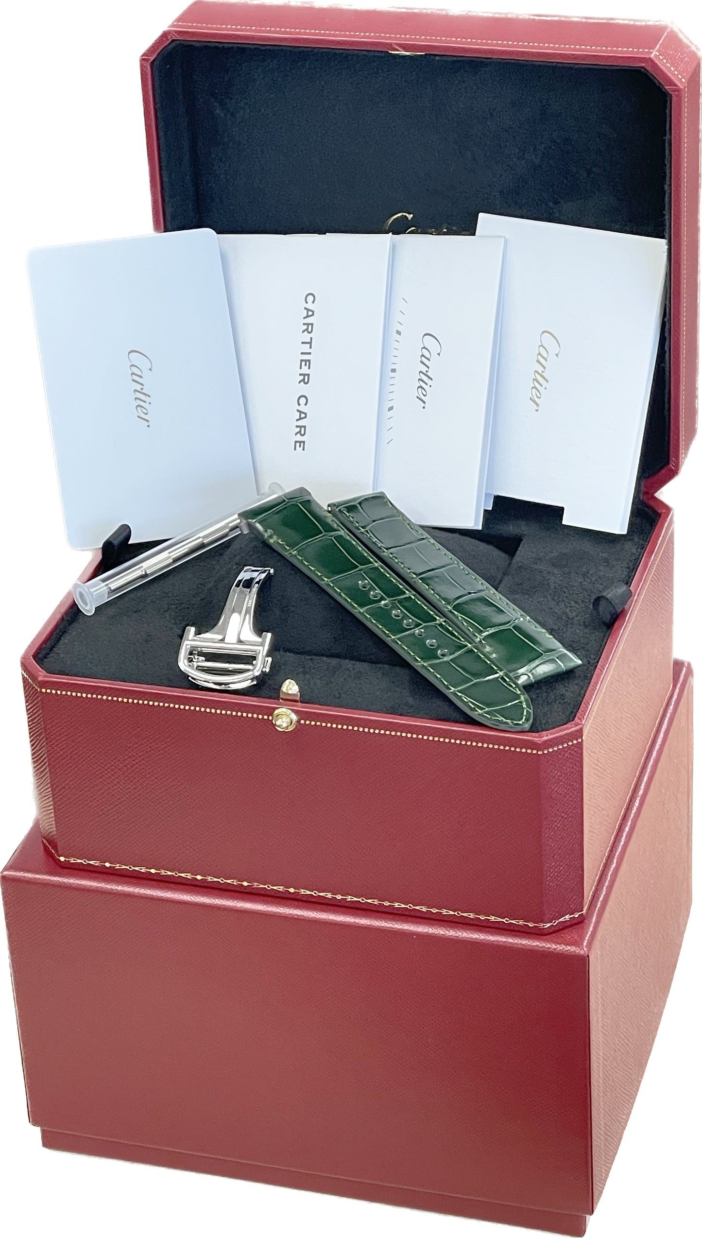 NEW 2023 PAPERS Cartier Santos-Dumont Green Dial Steel WSSA0062 39.8mm Watch B+P