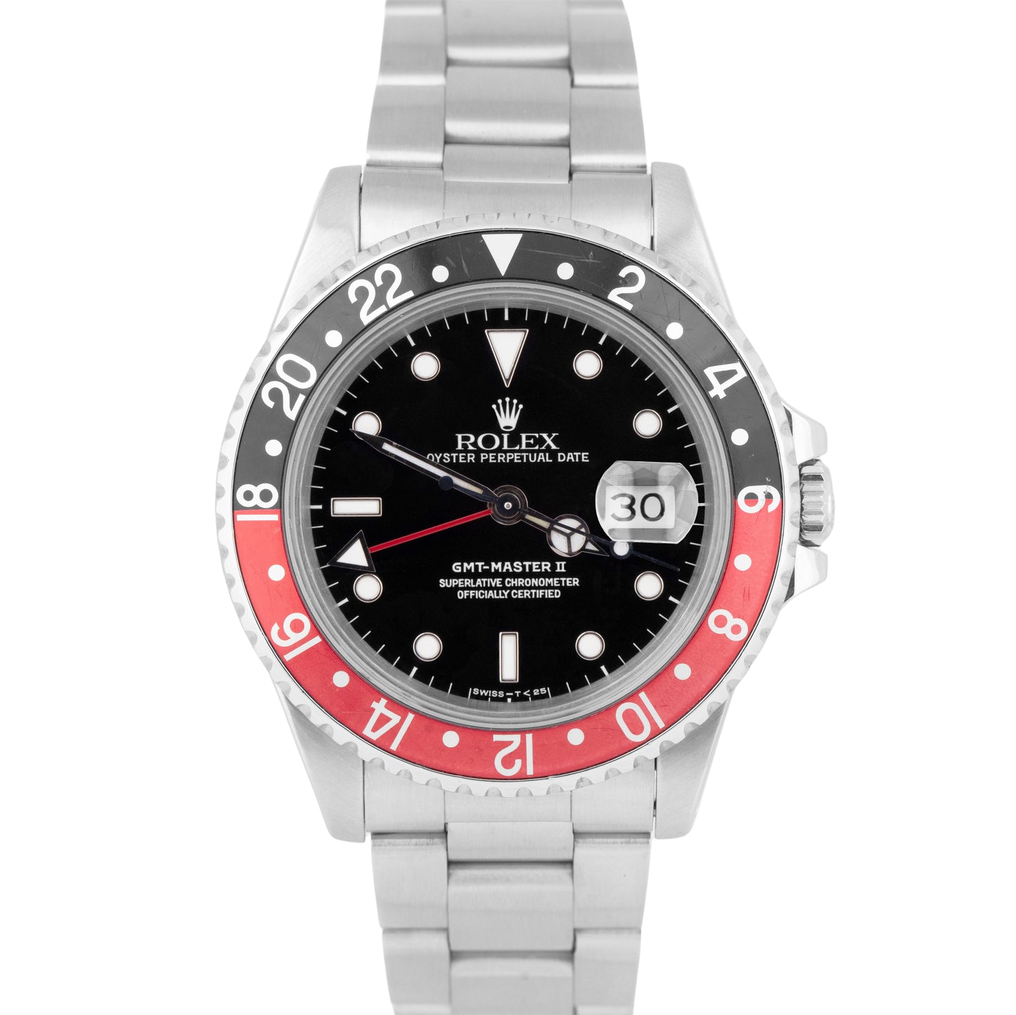 MINT 1989 Rolex GMT-Master II COKE Stainless Steel Black Red Oyster Watch 16710