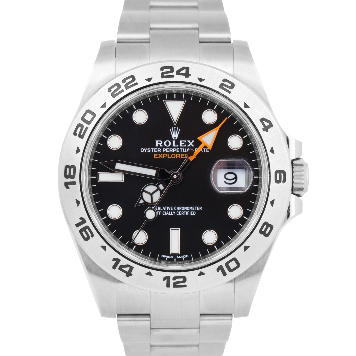 Rolex Explorer II Black Orange Stainless Steel GMT Date 42mm Oyster Watch 216570