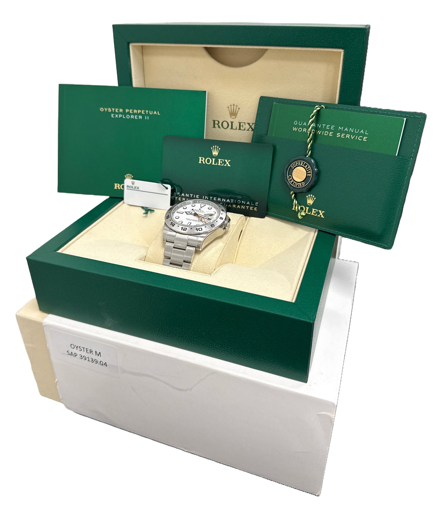 2020 PAPERS Rolex Explorer II 42mm 216570 POLAR WHITE Orange Steel GMT Watch BOX