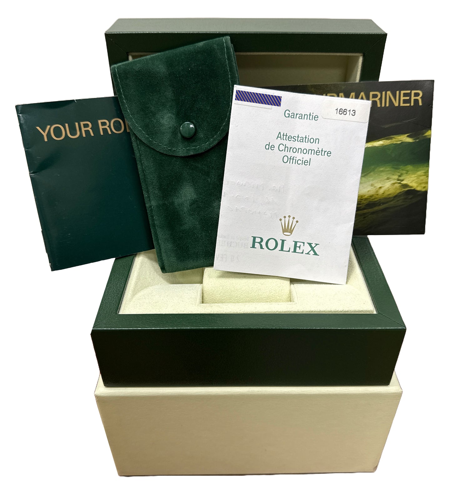 MINT PAPERS Rolex Submariner 40mm BLUE 18K Steel No-Holes GOLD BUCKLE 16613 BOX