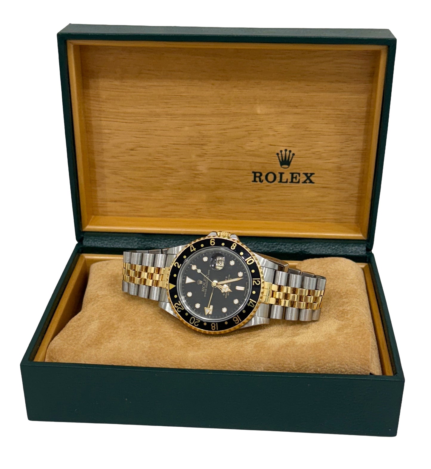 UNPOLISHED Rolex GMT-Master II BLACK 18K Gold Steel JUBILEE 40mm 16713 BOX