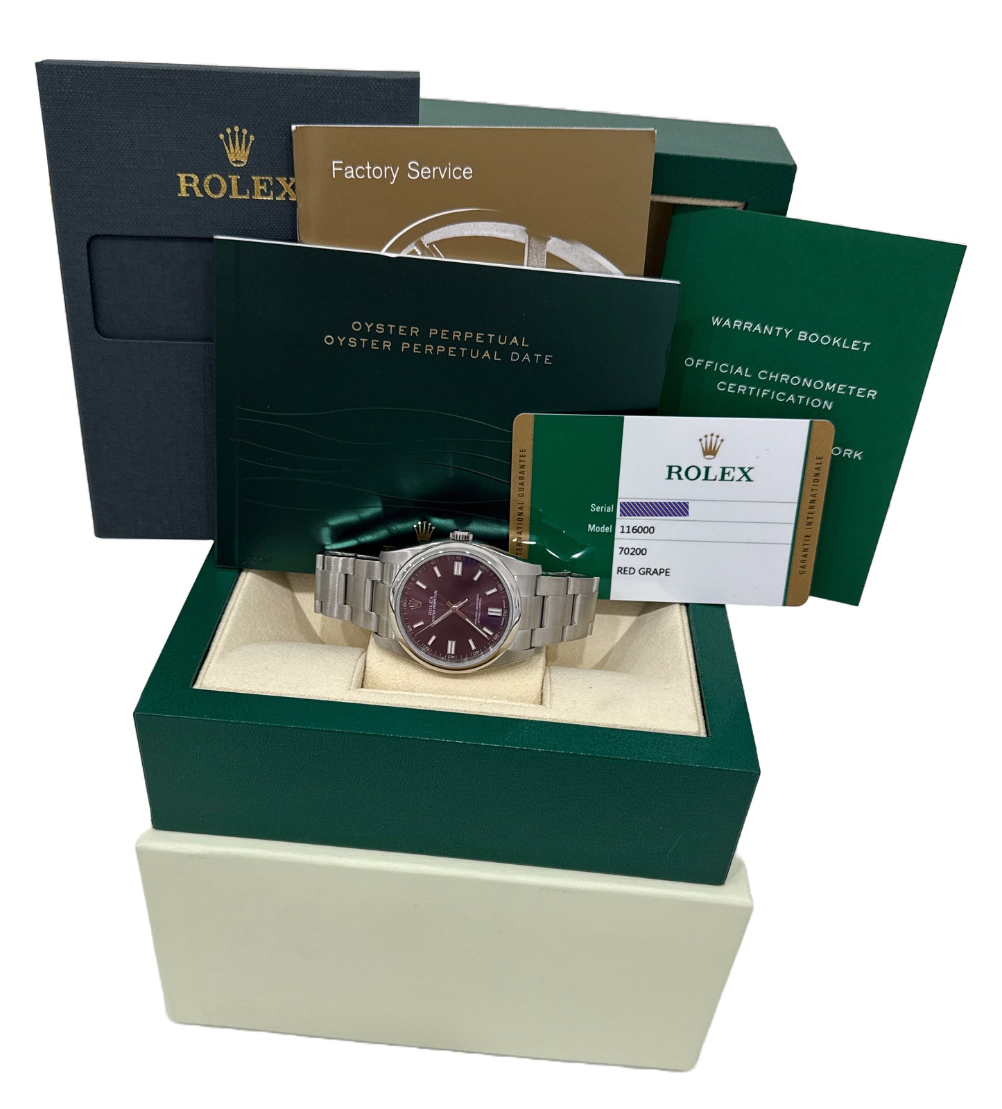 MINT PAPERS Rolex Oyster Perpetual GRAPE Purple Stainless 3-6-9 36mm 116000 BOX