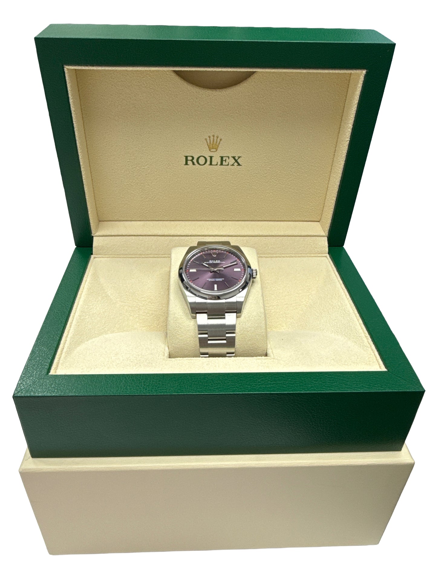 UNPOLISHED Rolex Oyster Perpetual PURPLE GRAPE 39mm Stainless Steel 114300 BOX