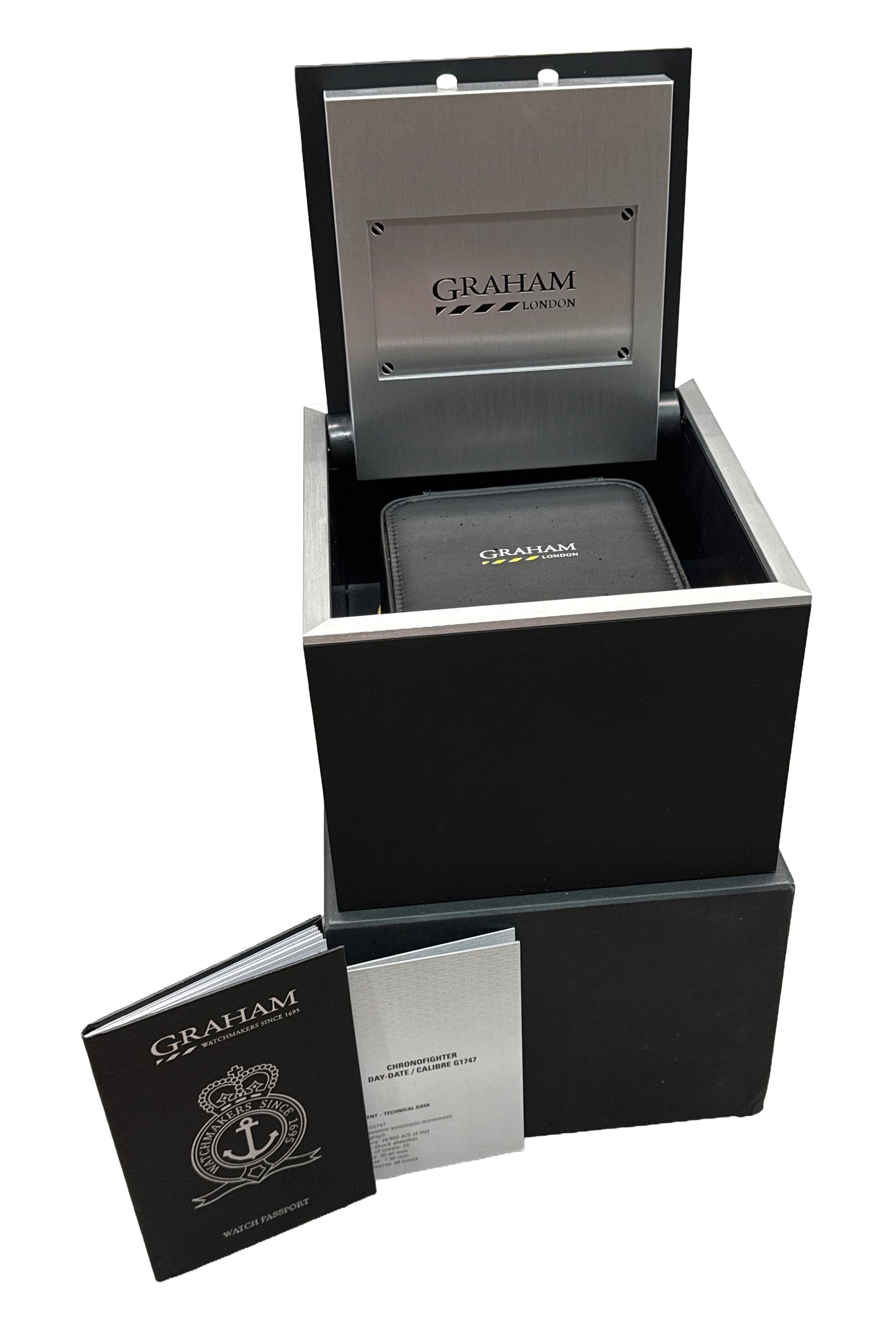PAPERS Graham Chronofighter Vintage Steel BLACK 44mm 2CVAS.B03A Watch BOX