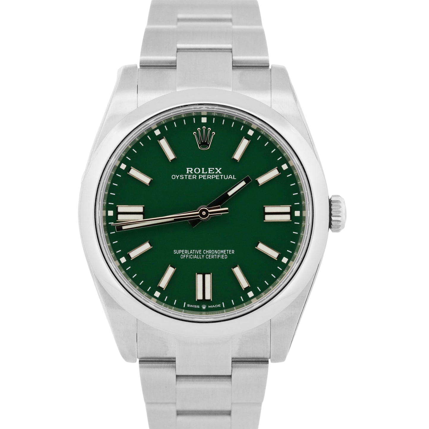 STICKERED 2024 PAPERS Rolex Oyster Perpetual 41 GREEN Steel 41mm 124300 BOX
