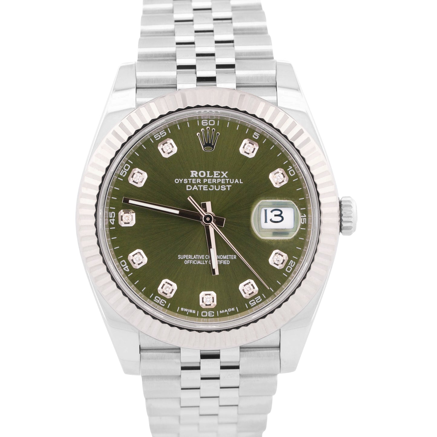 2022 PAPERS Rolex DateJust 41 GREEN DIAMOND 18K Gold 41mm JUBILEE 126334 BOX
