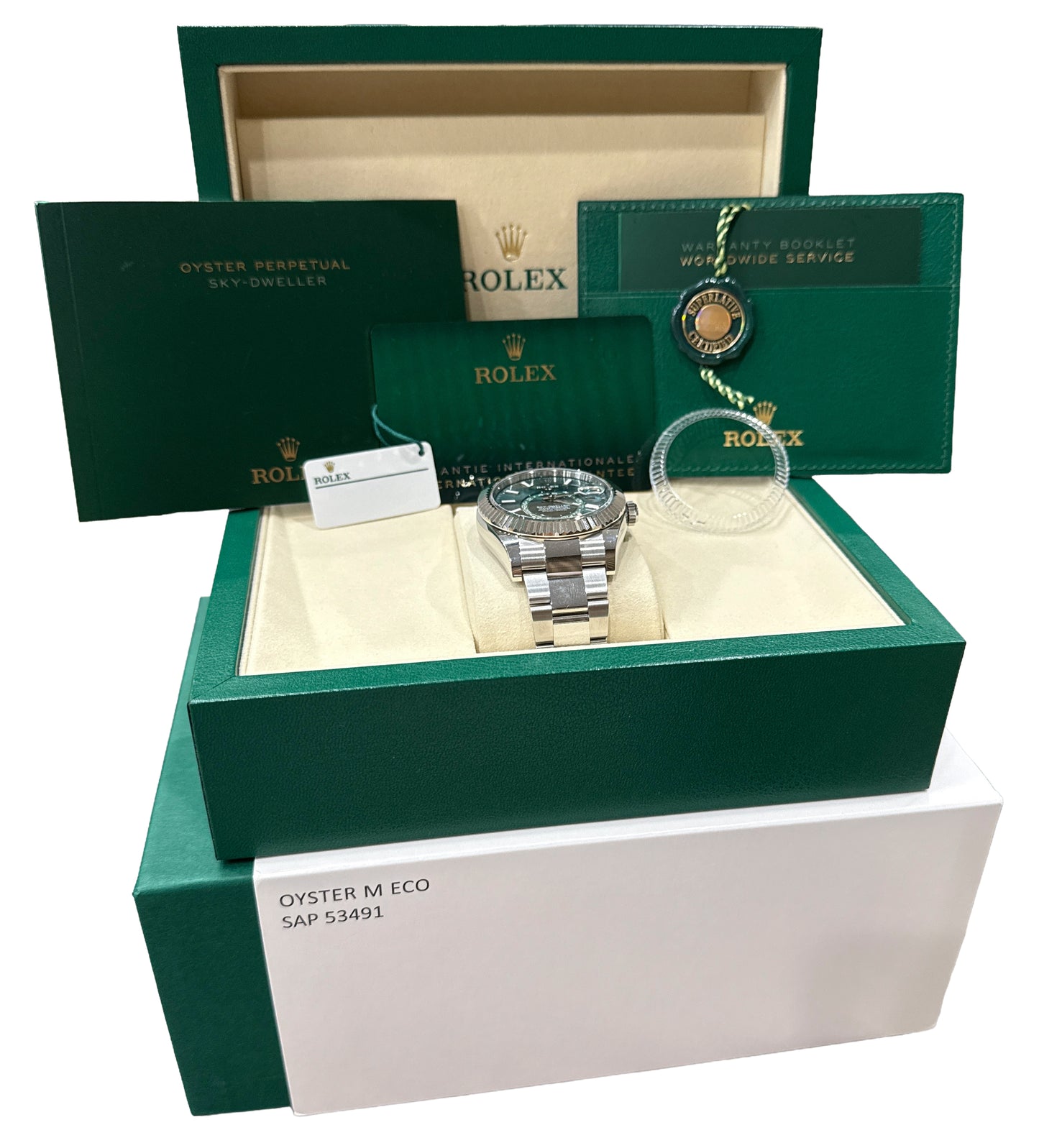 2024 PAPERS Rolex Sky-Dweller GREEN 42mm 18K Gold Stainless OYSTER 336934 BOX