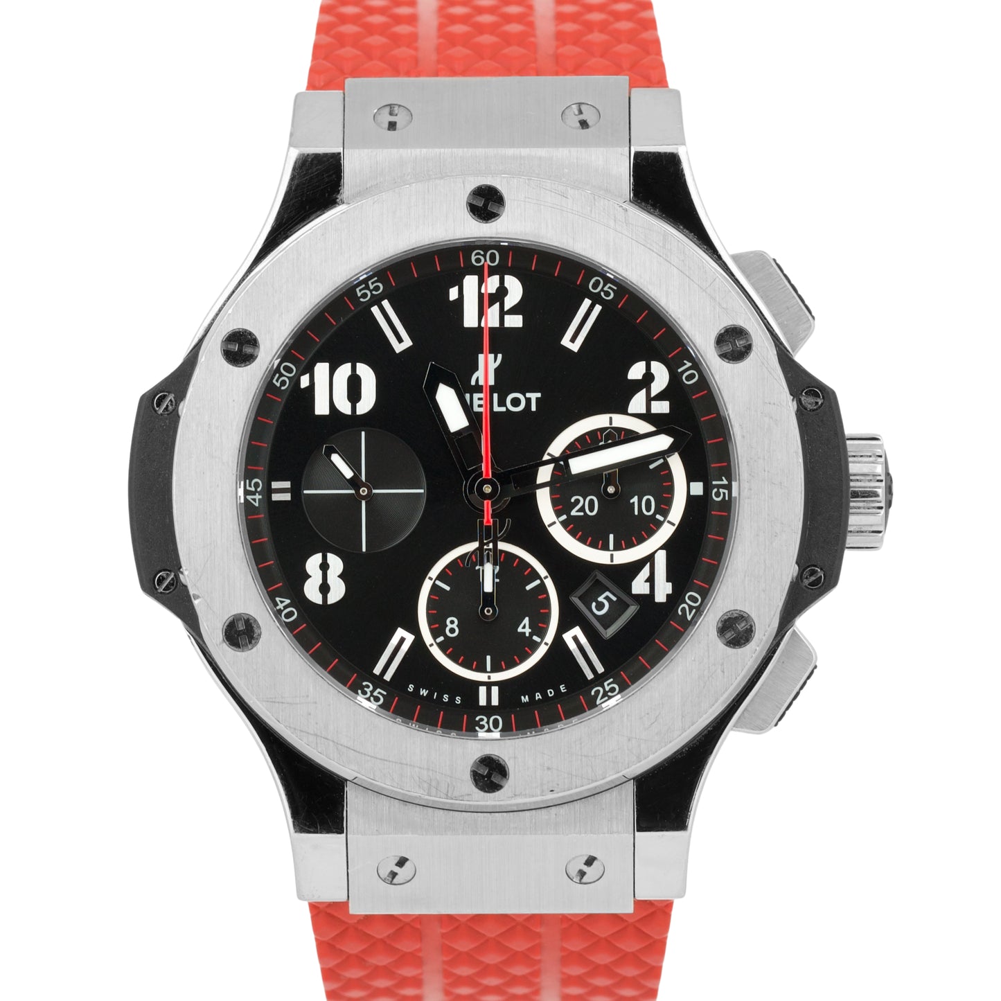 Hublot Big Bang Stainless Steel RED Black 44mm Rubber 301.SX.130.RX Chrono Watch