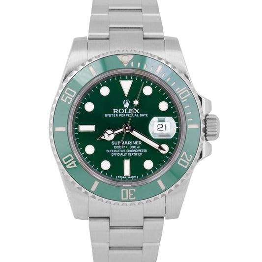 Rolex Submariner HULK Green Ceramic Stainless Steel 40mm Oyster Watch 116610 LV