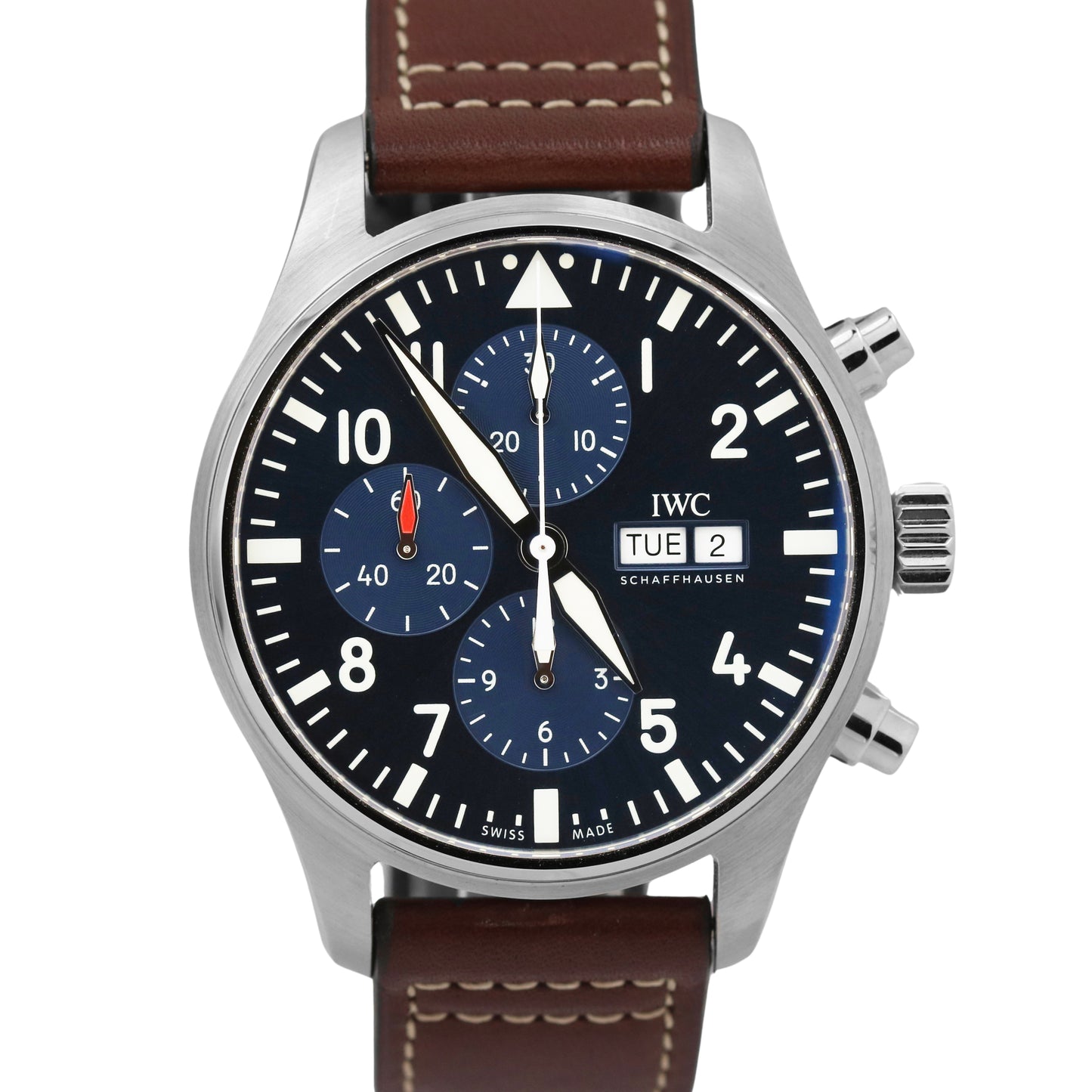 NEW PAPERS IWC Pilot Le Petit Prince Blue 43mm Steel Chronograph IW377714 BOX