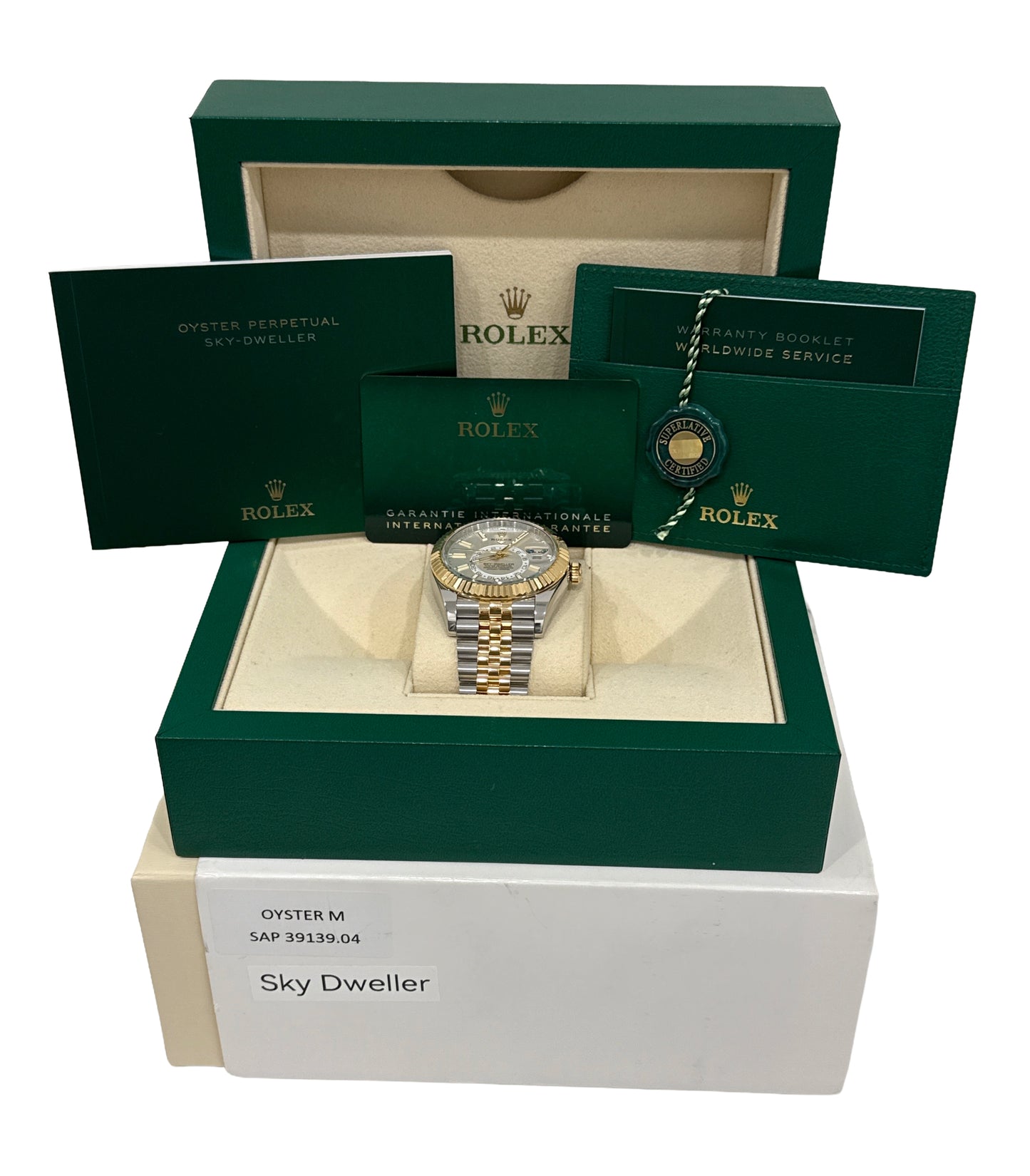 2022 PAPERS Rolex Sky-Dweller WHITE 18K Gold Stainless JUBILEE 42mm 326933 BOX