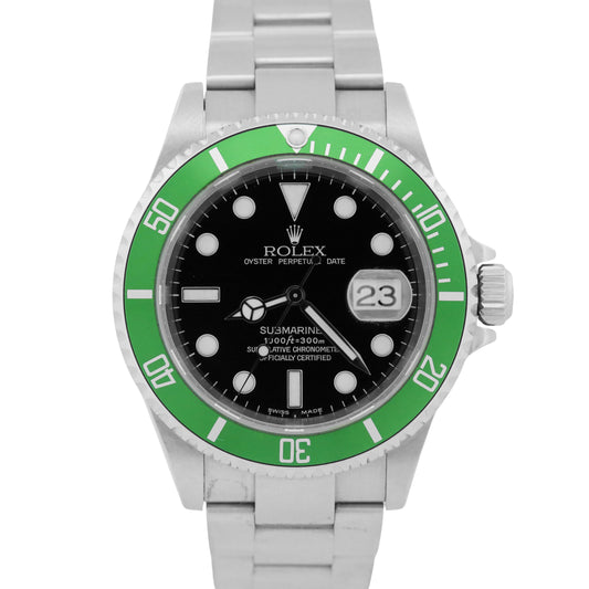 UNPOLISHED Rolex Submariner Date 40mm KERMIT Green FLAT 4 Stainless 16610 LV