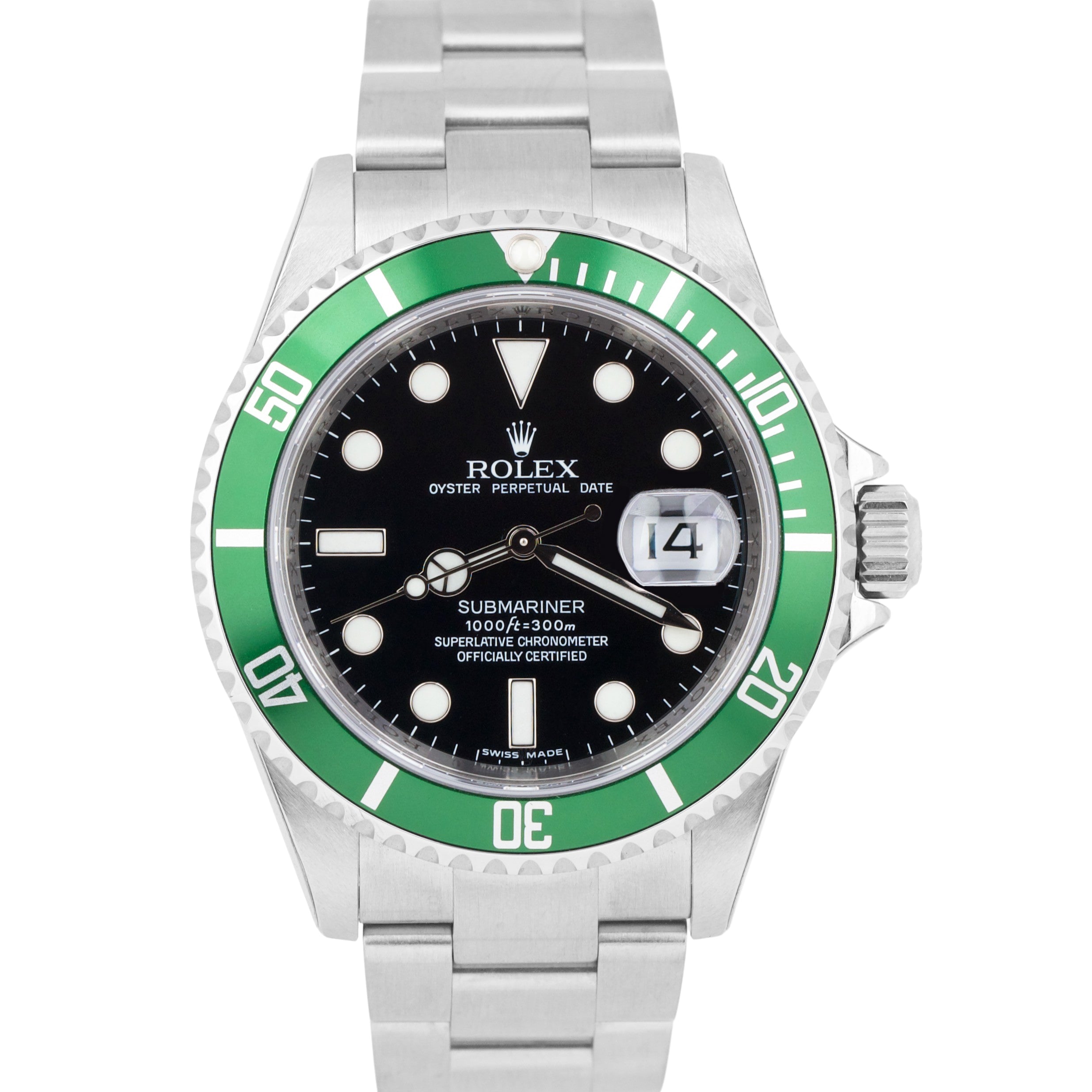 Rolex Submariner Date 16610 LV Kermit c. 2008 Unpolished Oyster Steel – BDHD