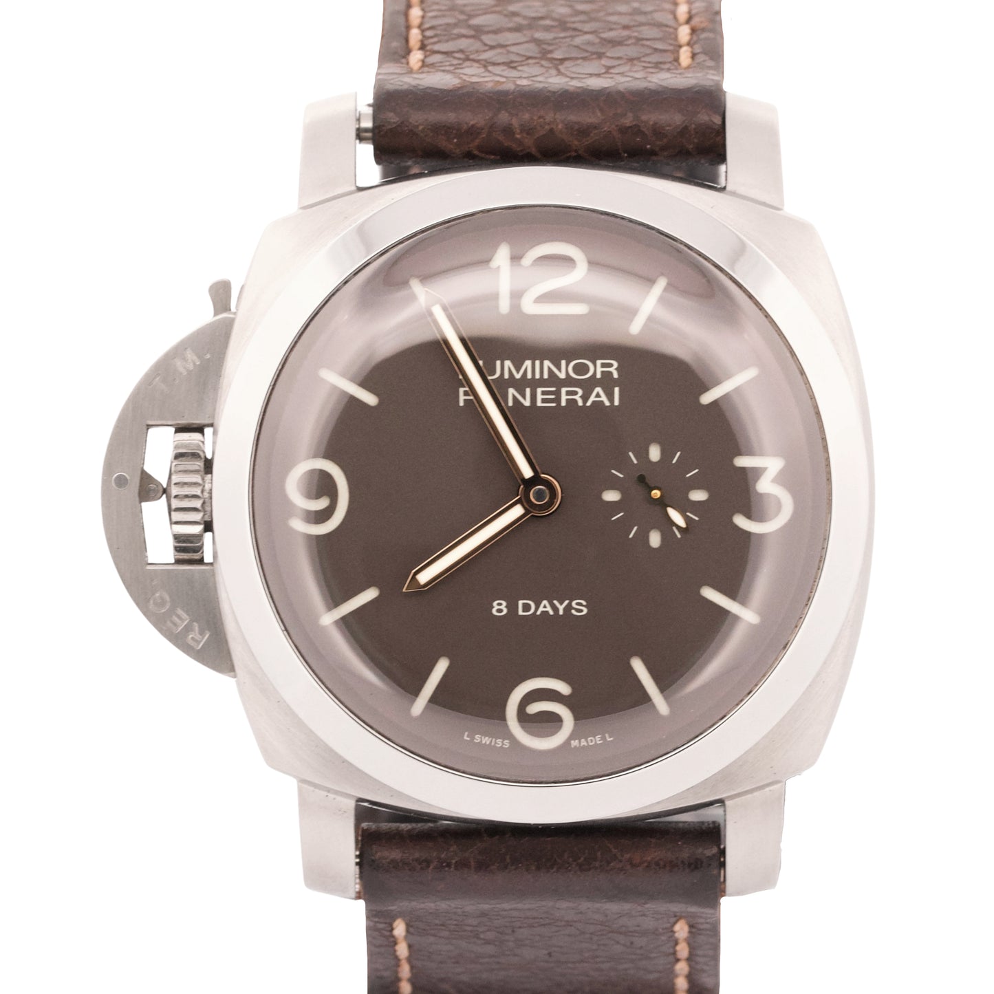 PAPERS Panerai Luminor Titanio 8-Days 1950 Brown 47mm LEFT-HANDED PAM00368 BOX