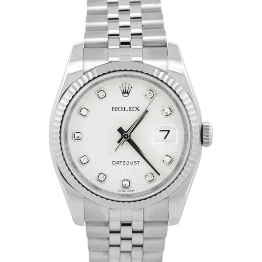 PAPERS Rolex DateJust 36mm SILVER JUBILEE DIAMOND Stainless Steel 18K 116234 BOX