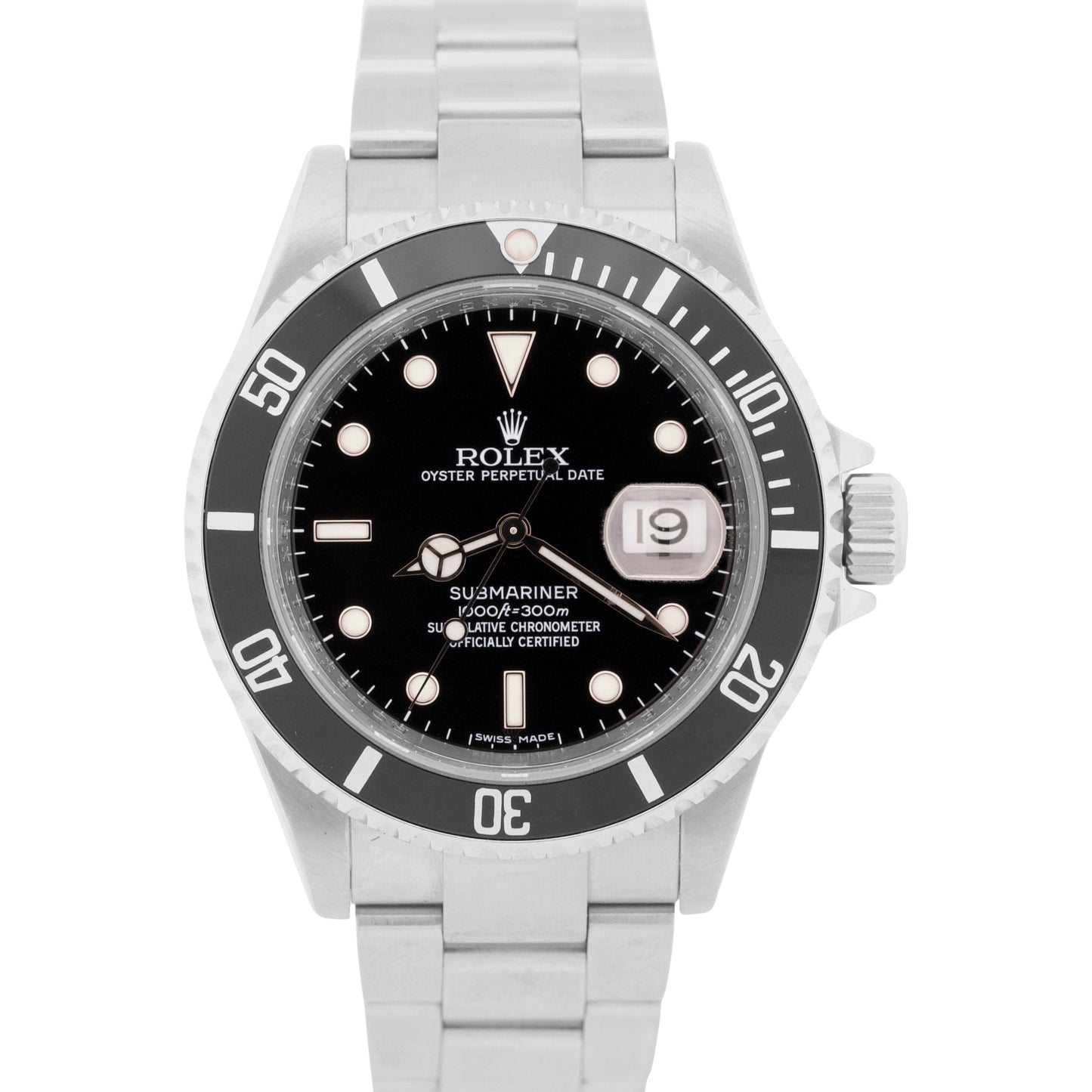 Rolex Submariner Date 40mm REHAUT Black Stainless Steel NO-HOLES Watch 16610 BOX