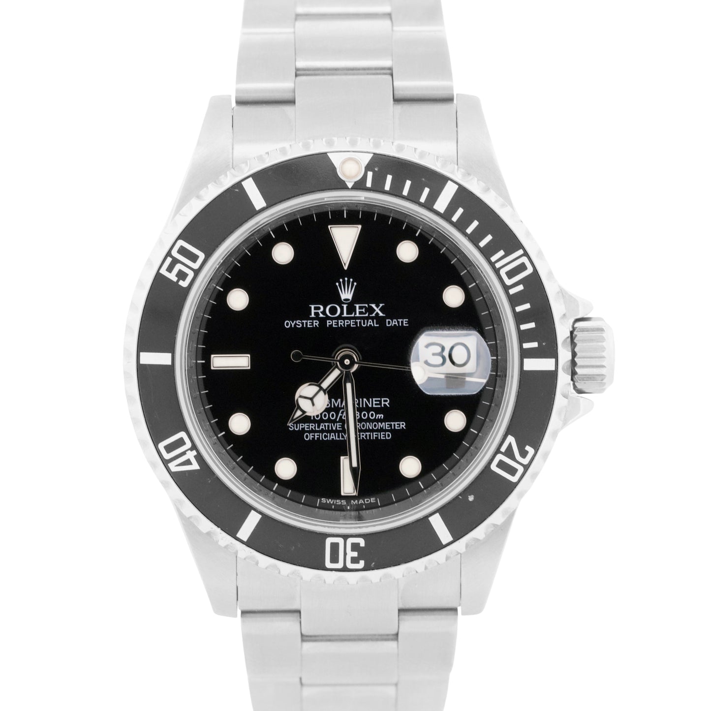 Rolex Submariner Date Black REHAUT Stainless Steel NO-HOLES 40mm Watch 16610