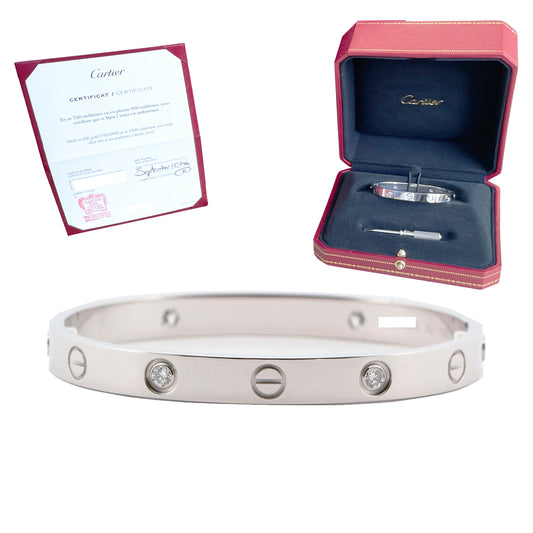 2024 PAPERS Cartier LOVE Bracelet Size 16 4 DIAMOND Solid 18K WHITE Gold AU 750
