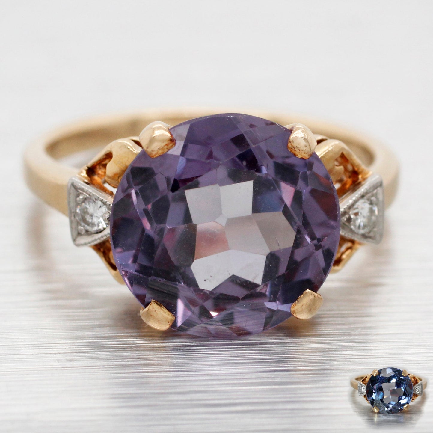 GIA Color-Changing Sapphire Engagement Ring 14k Yellow Gold | Lab-Created Stone