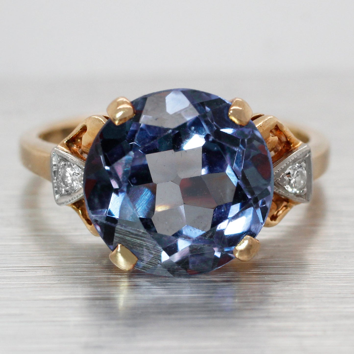 GIA Color-Changing Sapphire Engagement Ring 14k Yellow Gold | Lab-Created Stone