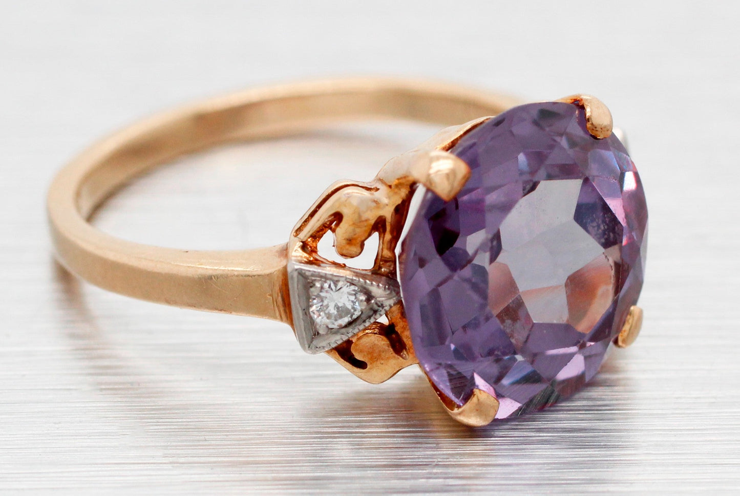 GIA Color-Changing Sapphire Engagement Ring 14k Yellow Gold | Lab-Created Stone