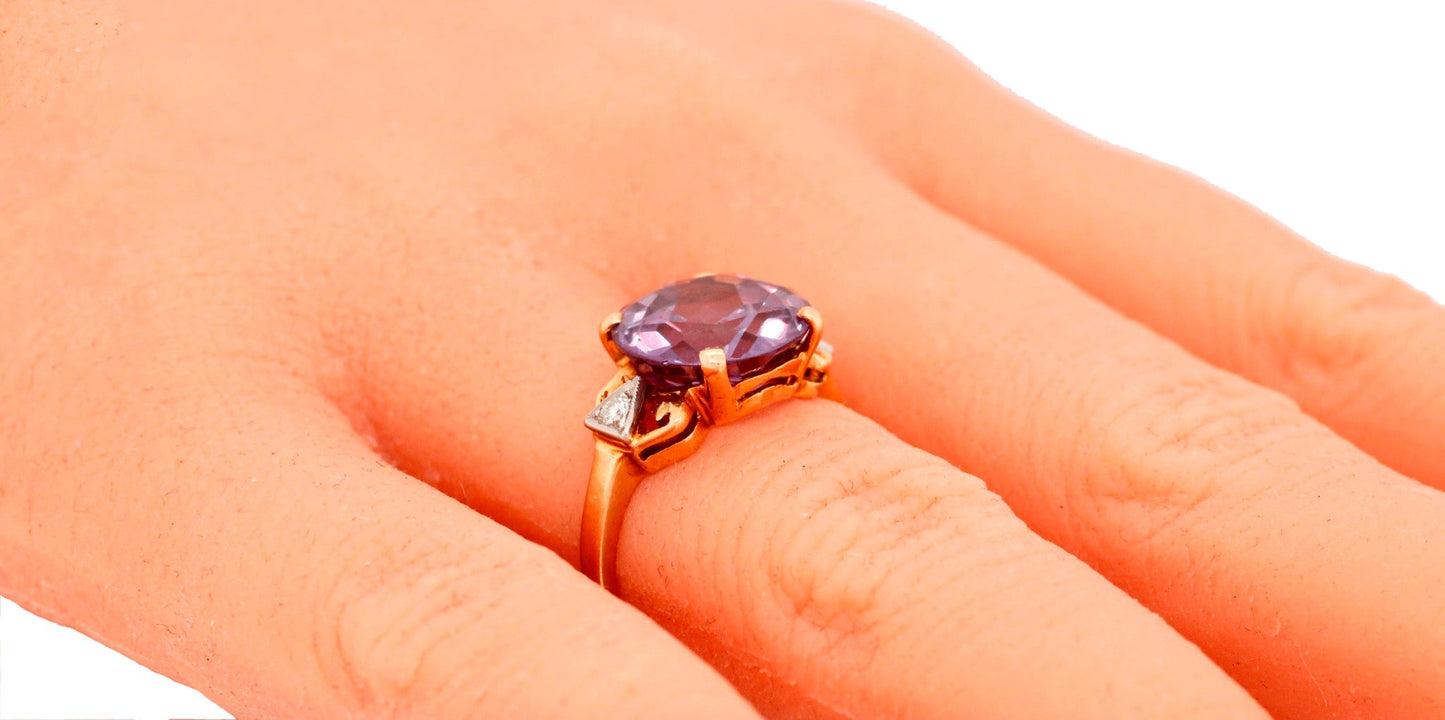 GIA Color-Changing Sapphire Engagement Ring 14k Yellow Gold | Lab-Created Stone
