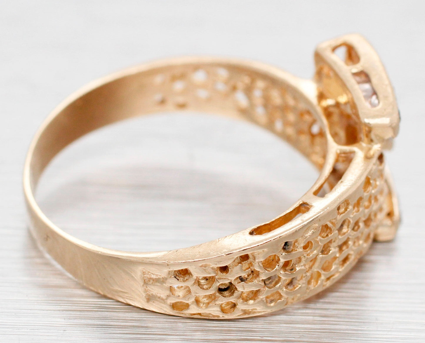 Antique Art Deco Single Cut Diamond Belt Buckle Band Ring - 14k Yellow Gold
