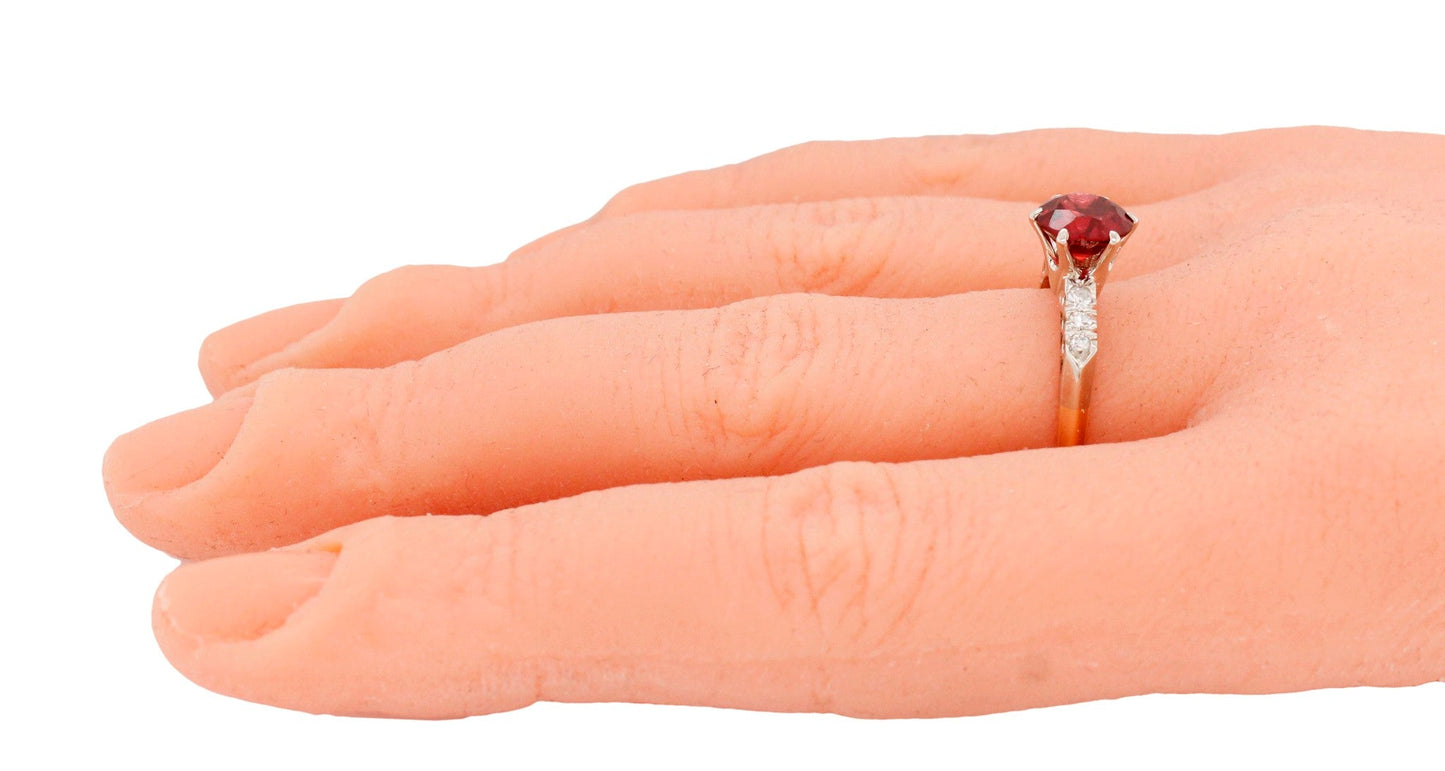 Antique Art Deco Oval Garnet Engagement Ring w/ Diamond Accents - 14k Gold