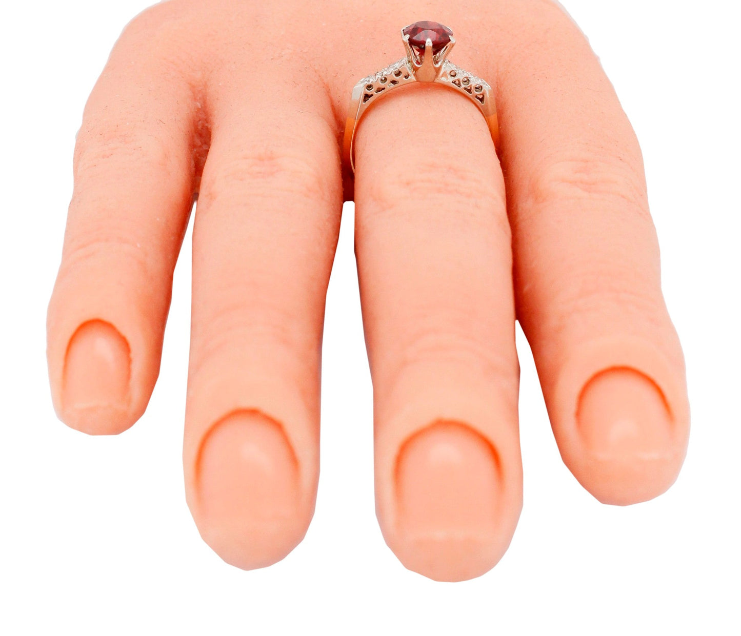 Antique Art Deco Oval Garnet Engagement Ring w/ Diamond Accents - 14k Gold