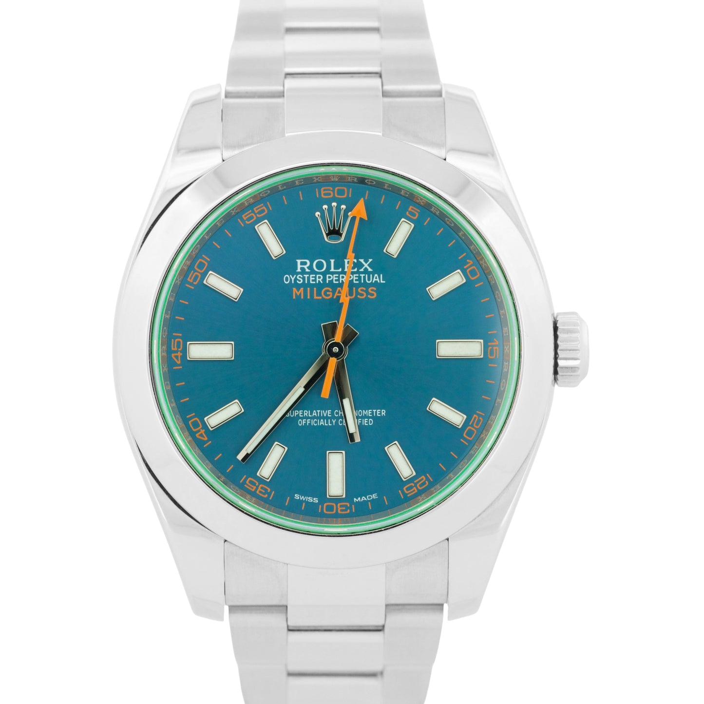 PAPERS Rolex Milgauss Z-Blue Green 40mm Stainless Steel Watch 116400 GV BOX