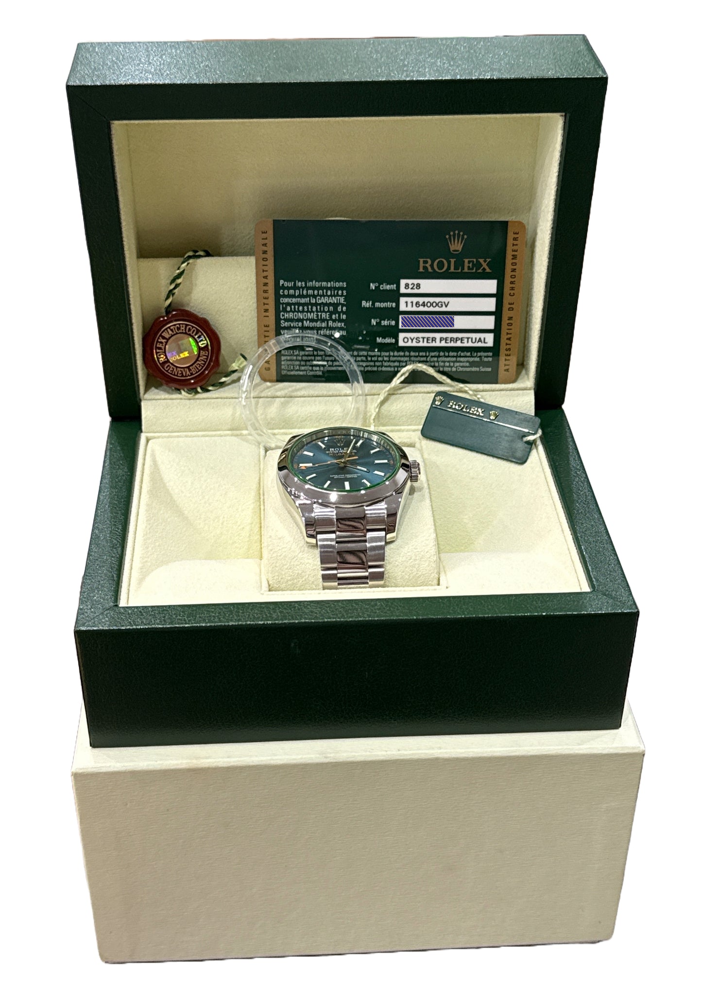 PAPERS Rolex Milgauss Z-Blue Green 40mm Stainless Steel Watch 116400 GV BOX