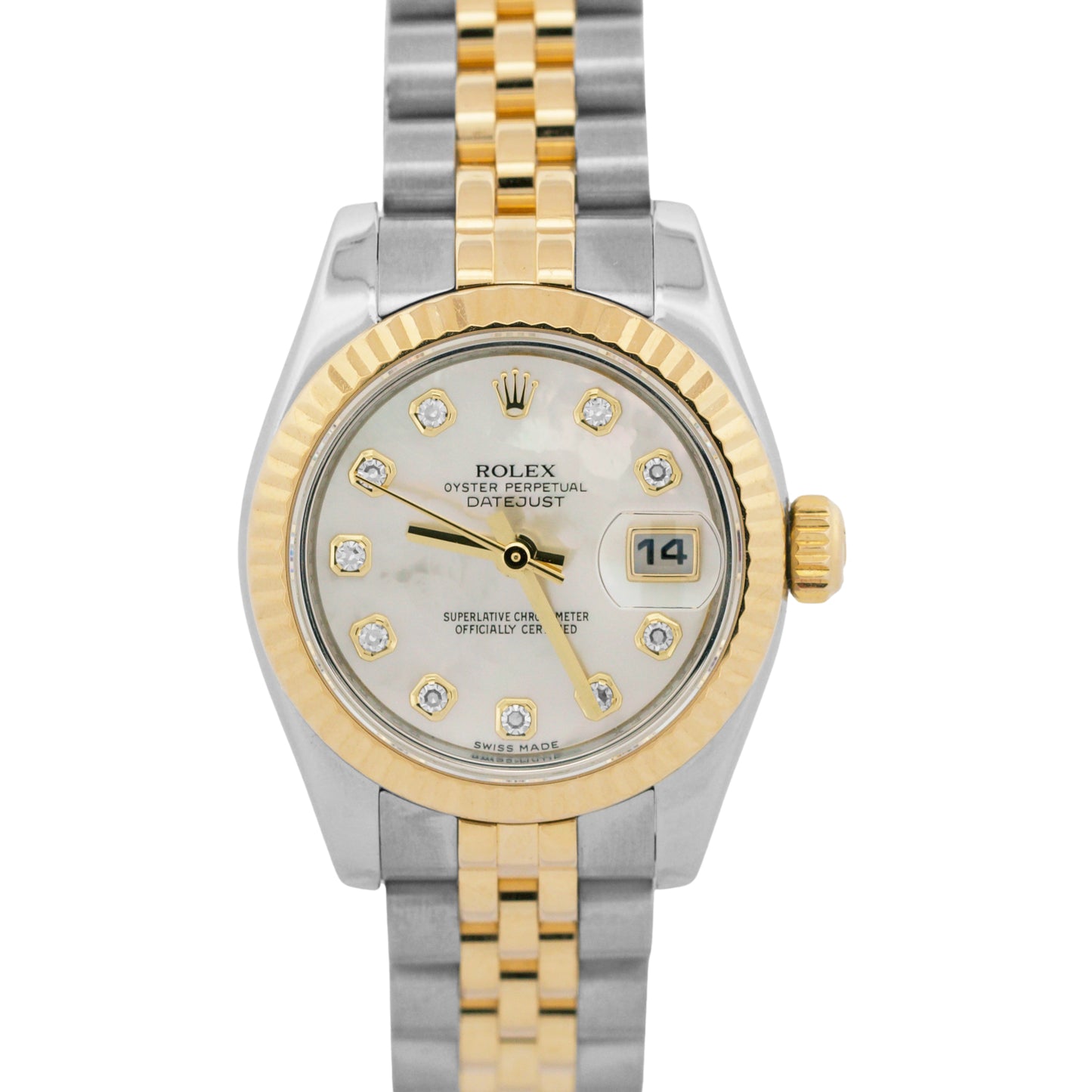 Ladies Rolex DateJust FACTORY MOP DIAMOND 18K Gold Steel 26mm JUBILEE 179173