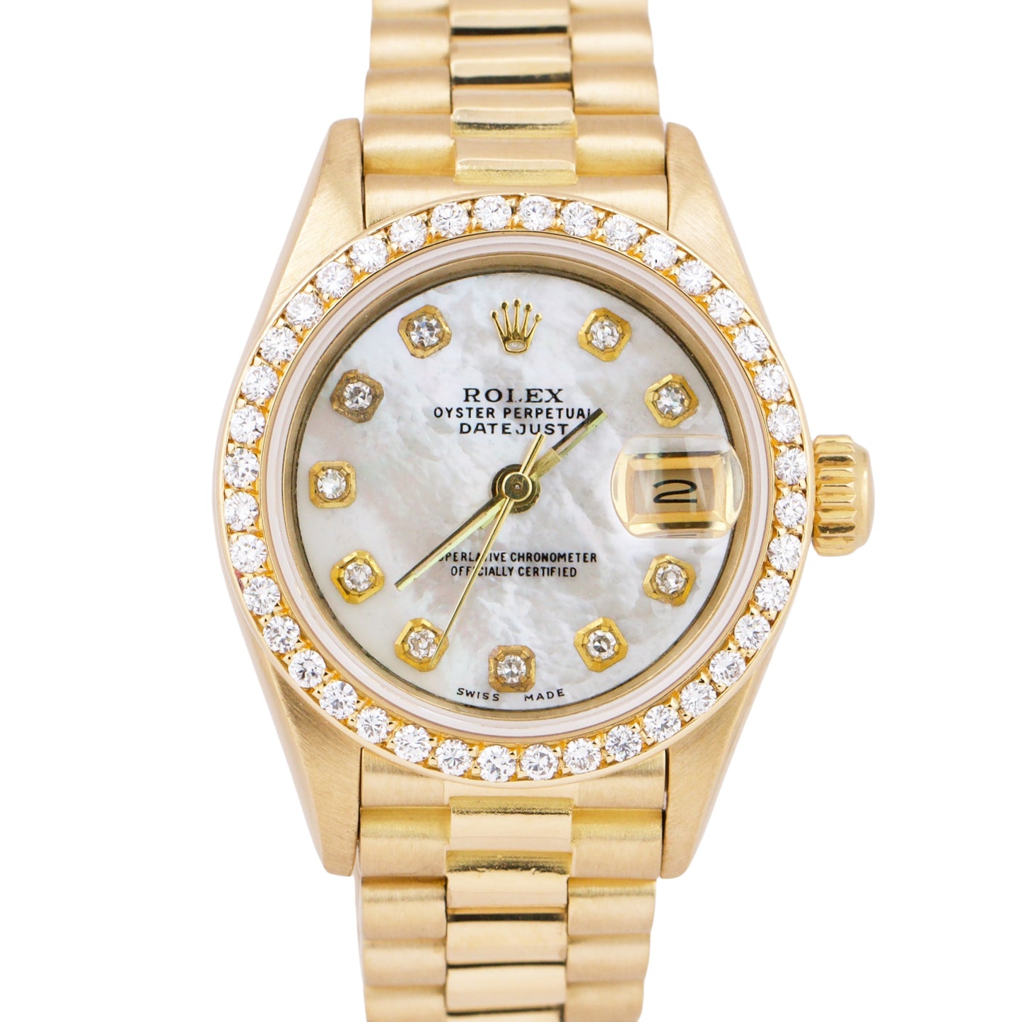 Ladies Rolex DateJust President 26mm MOTHER OF PEARL DIAMOND Yellow Gold 69178